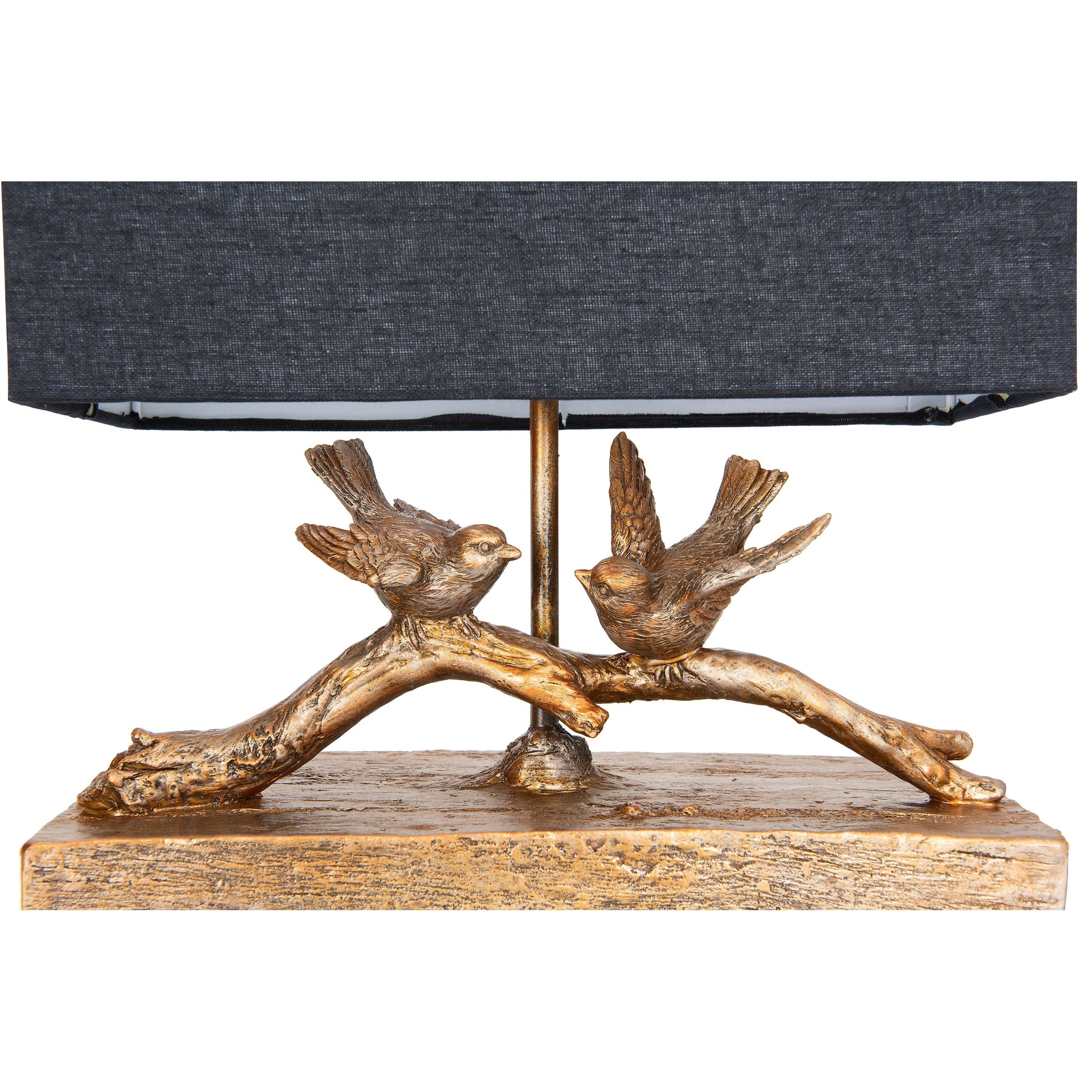 Rustic Birds-On-Branch Lamp with Rectangle Shade