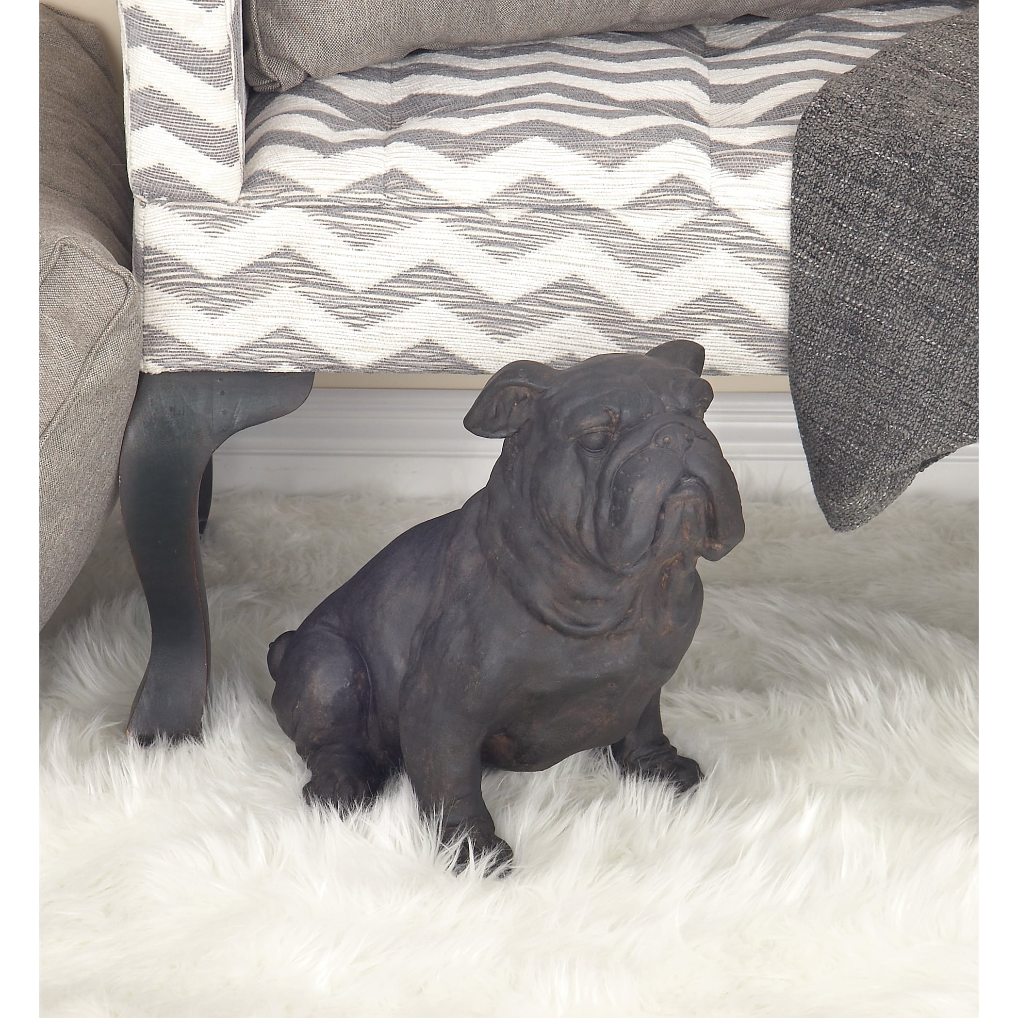 Brown Polystone Distressed Sitting Bulldog Sculpture