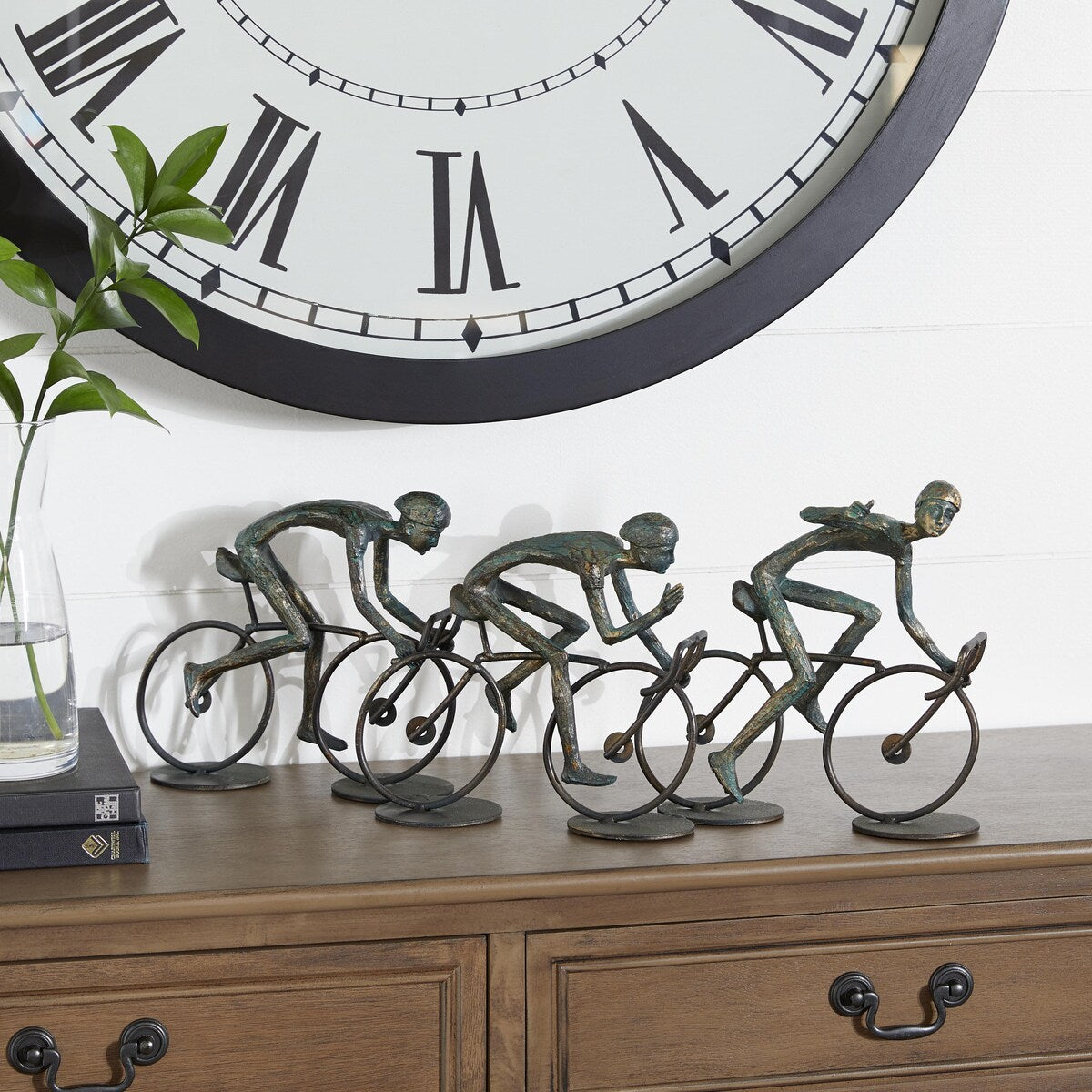 Polystone People Decorative Sculpture with Bike - Bronze - Roche River Decor