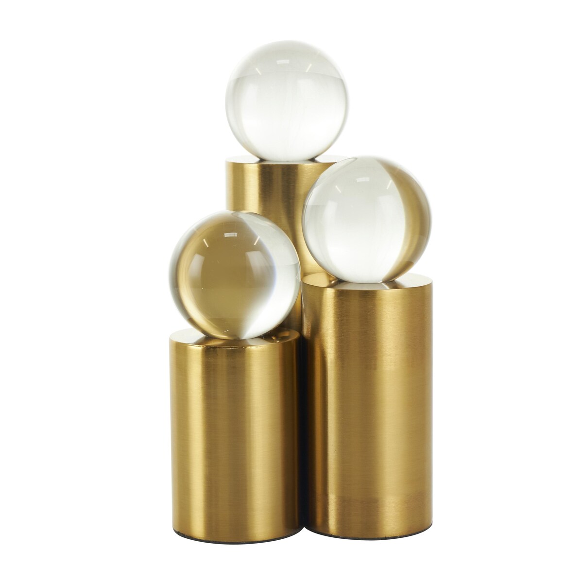 Metal Geometric Cylinder Post Decorative Sculpture with Clear Glass Orbs - Set of 3 Gold - Roche River Decor