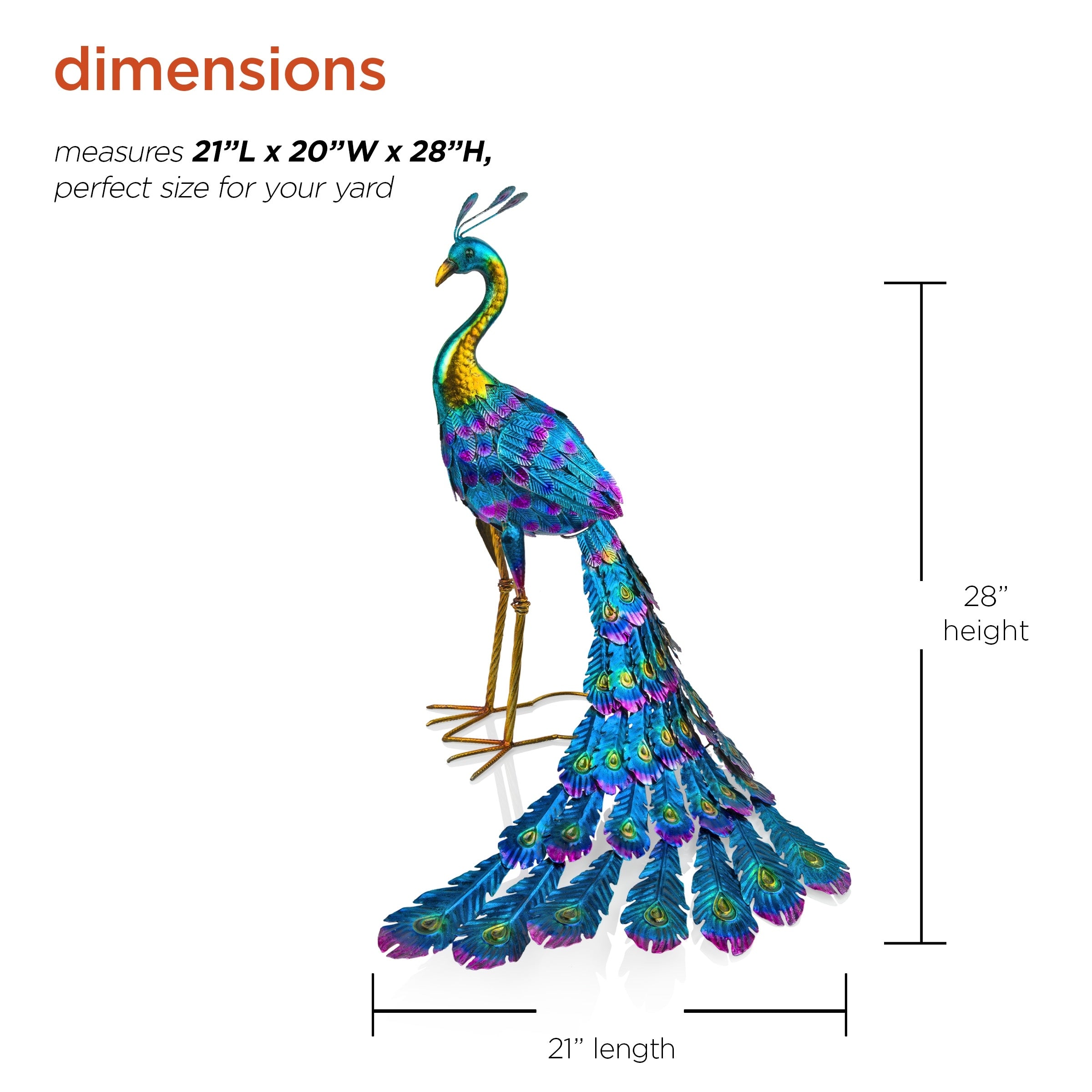 Alpine Corporation 23 Tall Outdoor Metallic Peacock Tail Spread Yard Statue Decoration, Multicolor