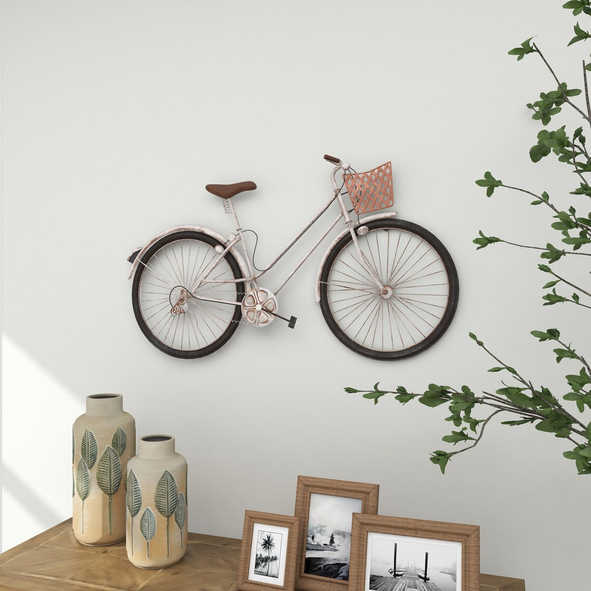 Metal Bike Home Wall Decor with Seat, Basket and Handles - Multi Colored - Roche River Decor