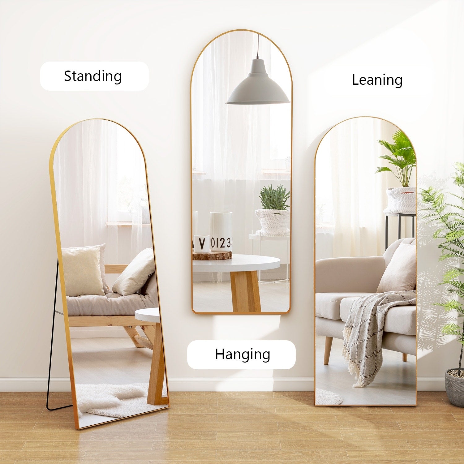 Full Length Arched Mirror with Shatter-Proof Glass & with Stand Aluminum Alloy Frame for Bedroom Cloakroom, Floor Standing