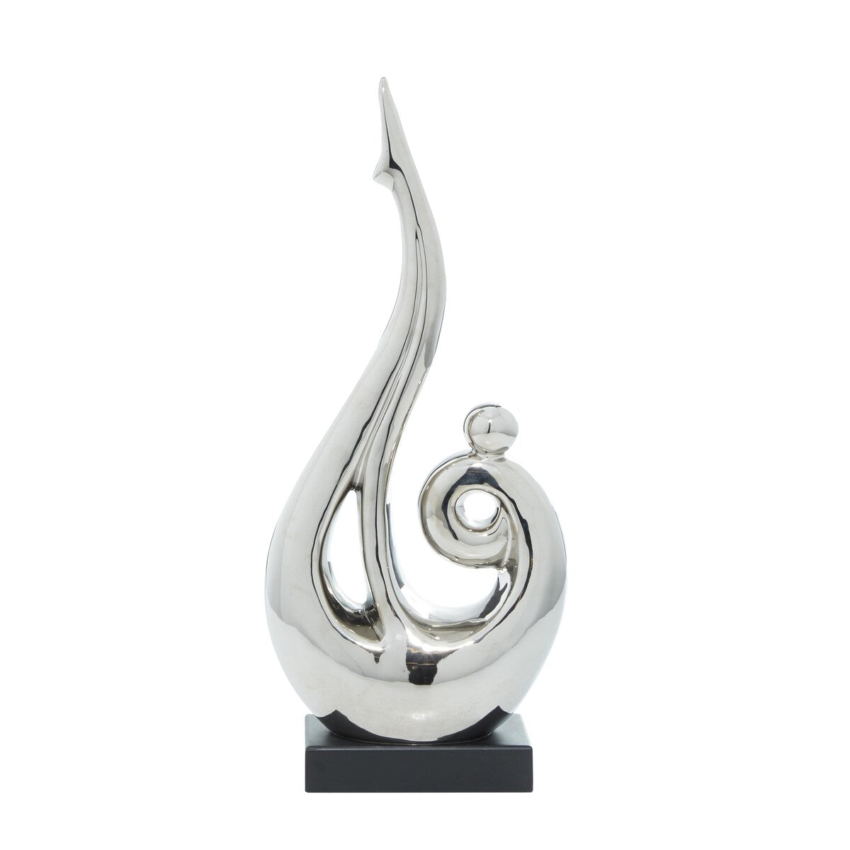 Ceramic Abstract Decorative Sculpture with Black Base - Silver - Roche River Decor