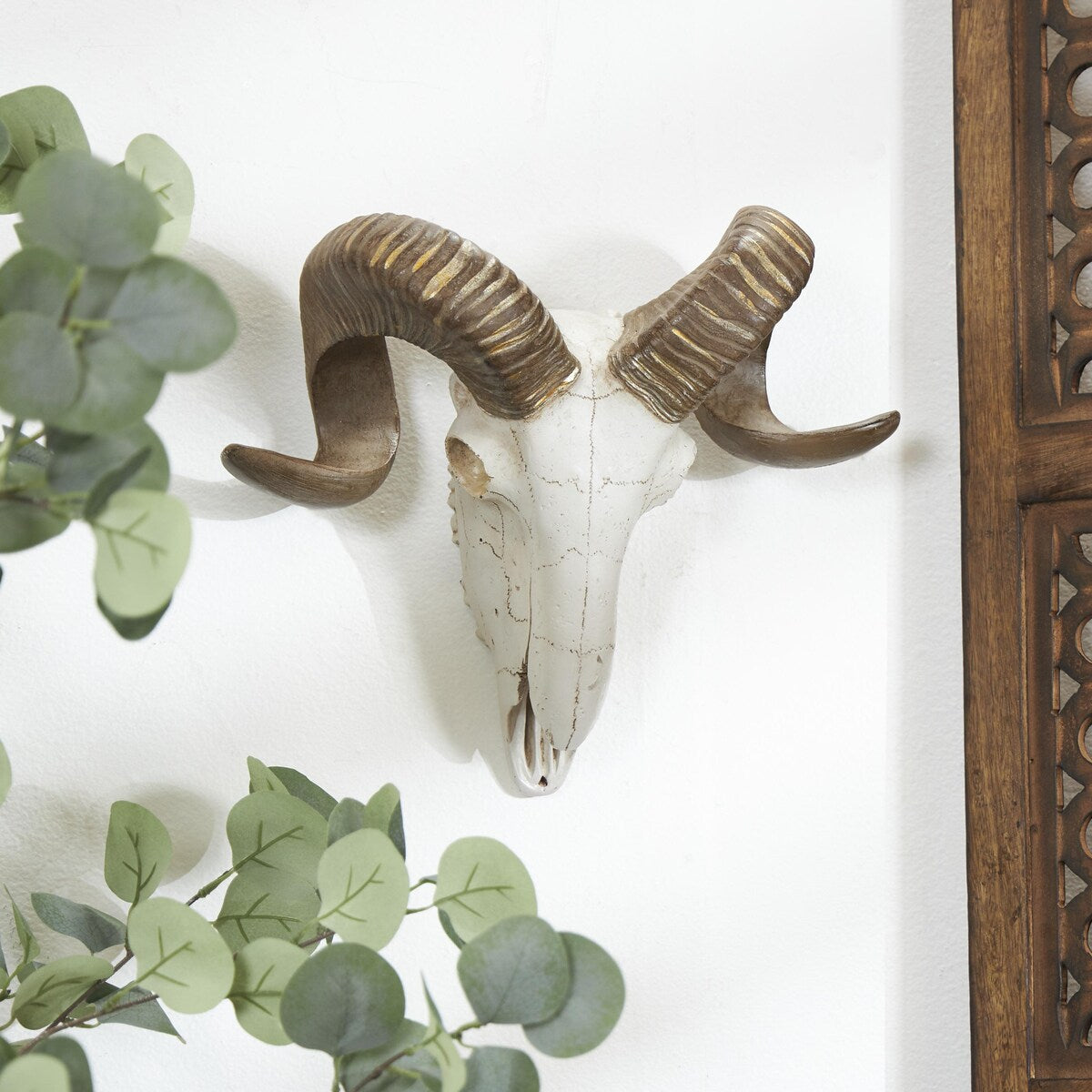 Polystone Sheep Skull Home Wall Decor - White - Roche River Decor