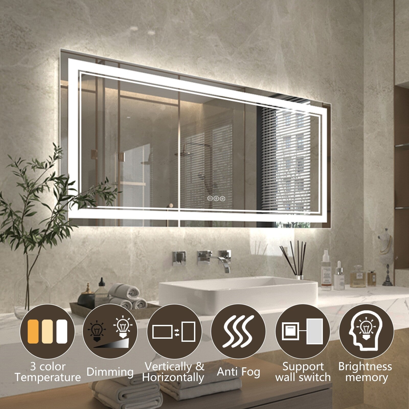 ExBrite Anti-Fog LED Bathroom Mirror with Endless Dimming