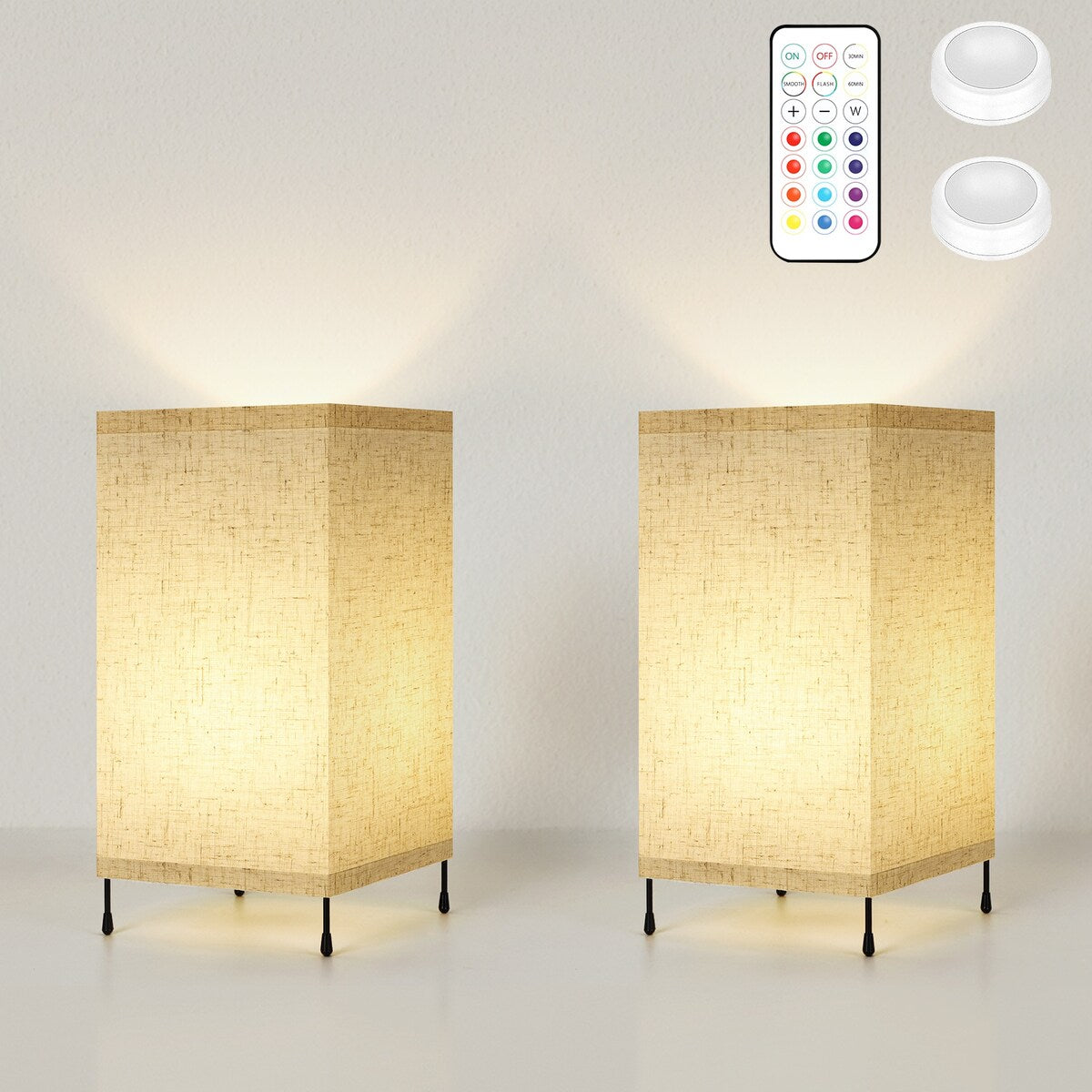 Set of 2 Night Light Small Table Lamp with Remote