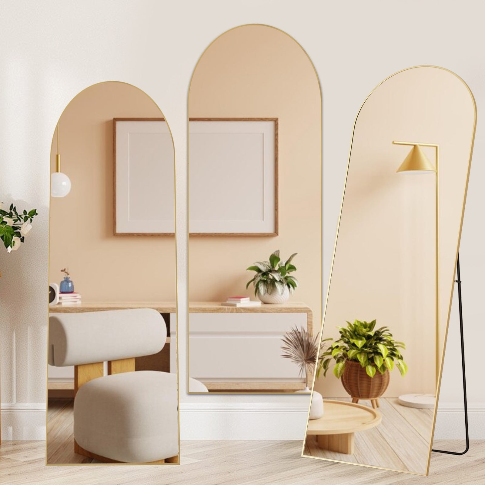 64x21 Inch Full Length Mirror Standing or Leaning Wall Mirror, Arched Full Body Mirror for Bedroom, Living Room, or Cloakroom