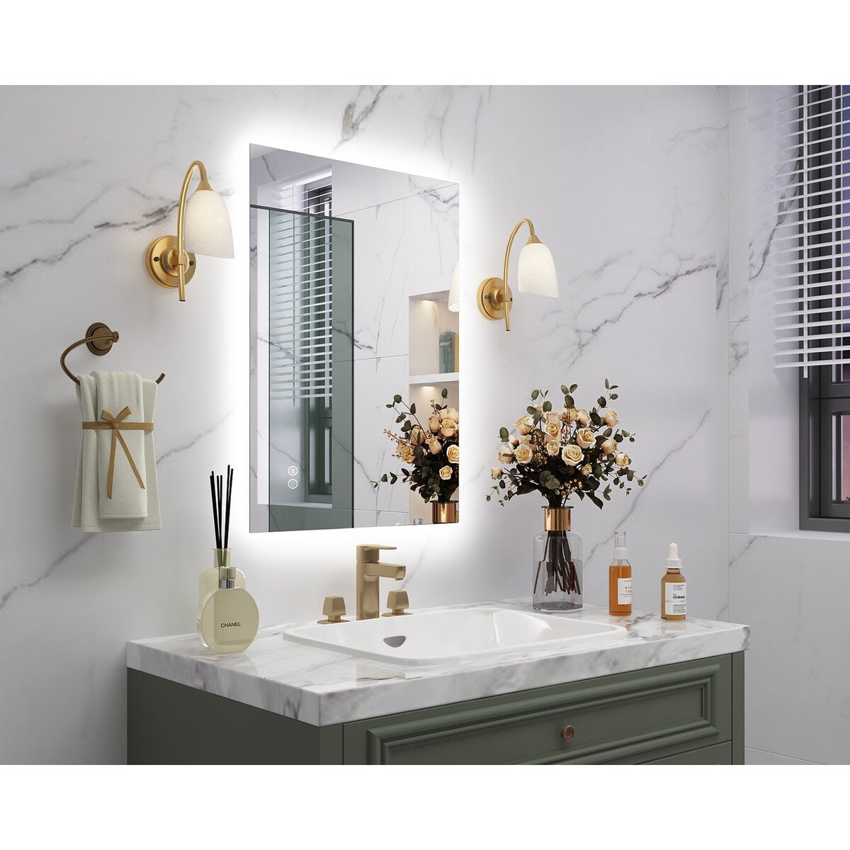 KIOTEE LED Bathroom Mirror Rectangular Frameless Super Bright Backlited LED Anti-Fog Tempered Glass Wall Bathroom Vanity Mirror