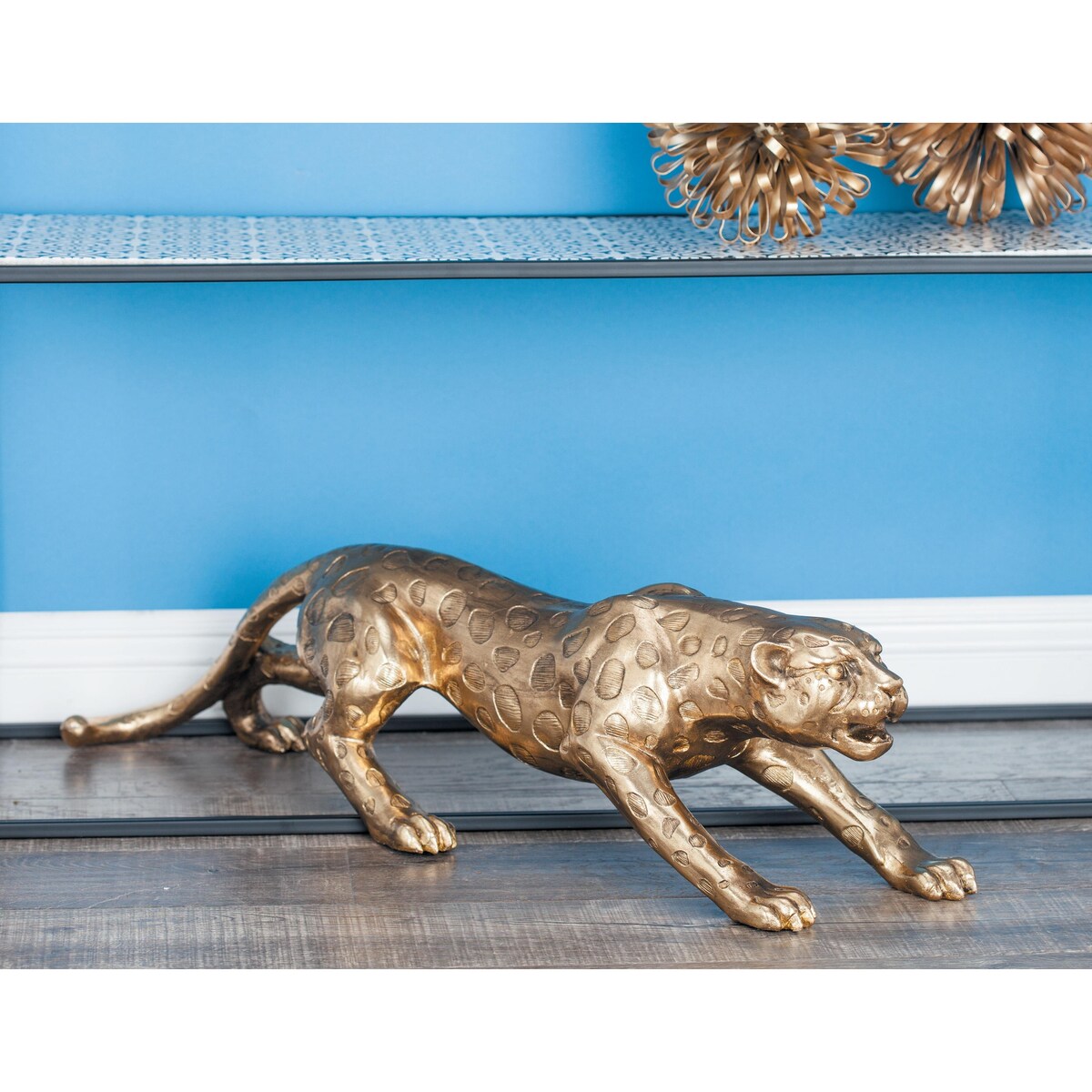 Polystone Leopard Decorative Sculpture - Gold - Roche River Decor