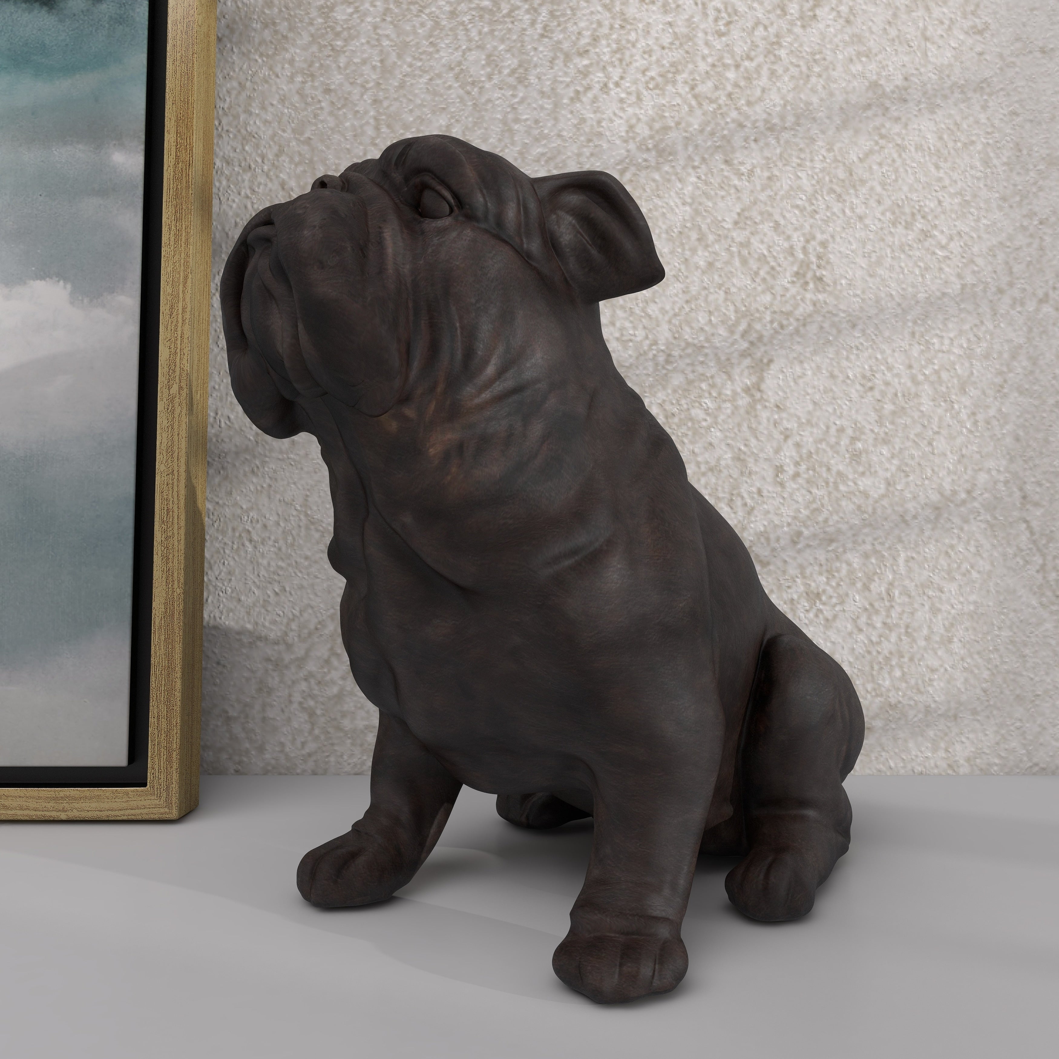 Brown Polystone Distressed Sitting Bulldog Sculpture