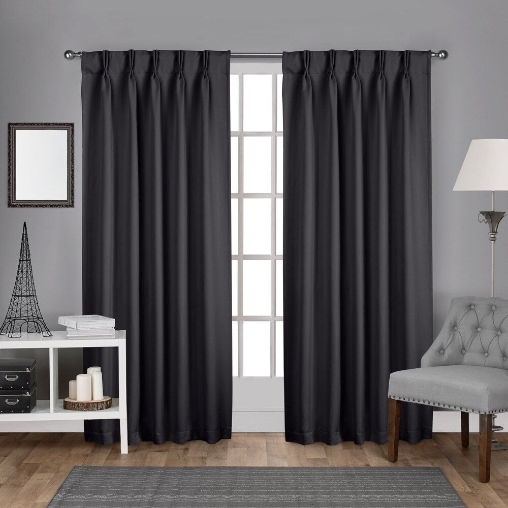 ATI Home Sateen Twill Woven Room Darkening Blackout Pinch Pleat/Hidden Tab Top Curtain Panel Pair