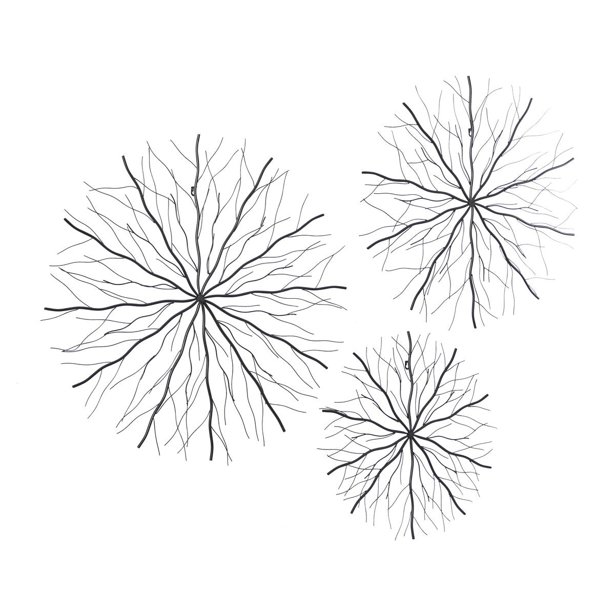 Metal Starburst Home Wall Decor with Branch Inspired Design - Set of 3 Black - Roche River Decor