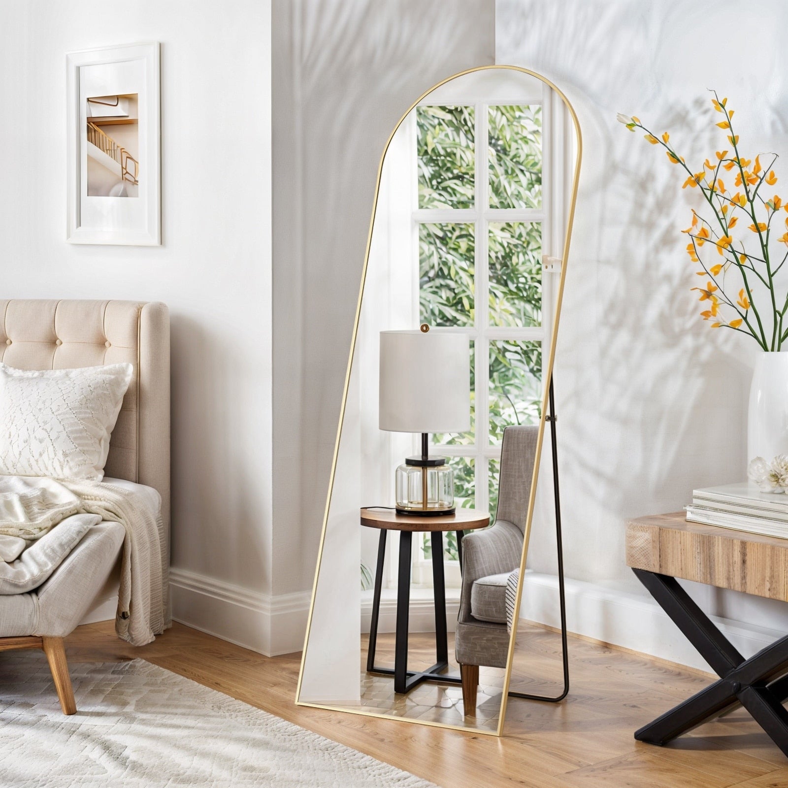 64x21 Inch Full Length Mirror Standing or Leaning Wall Mirror, Arched Full Body Mirror for Bedroom, Living Room, or Cloakroom