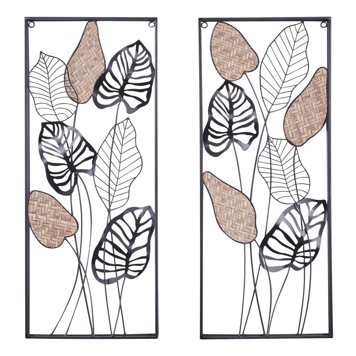 Metal Leaf Tall Cut-Out Home Wall Decor with Intricate Laser Cut Designs - Set of 2 Black - Roche River Decor