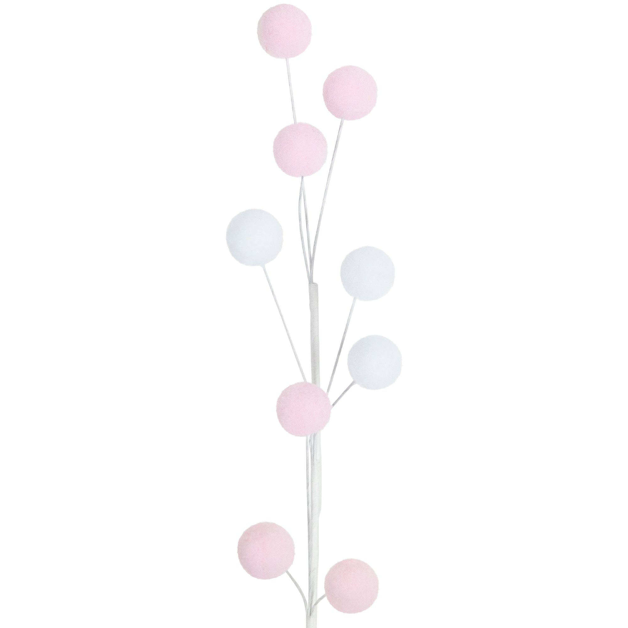 24 Pink and White Pom Pom Christmas Spray