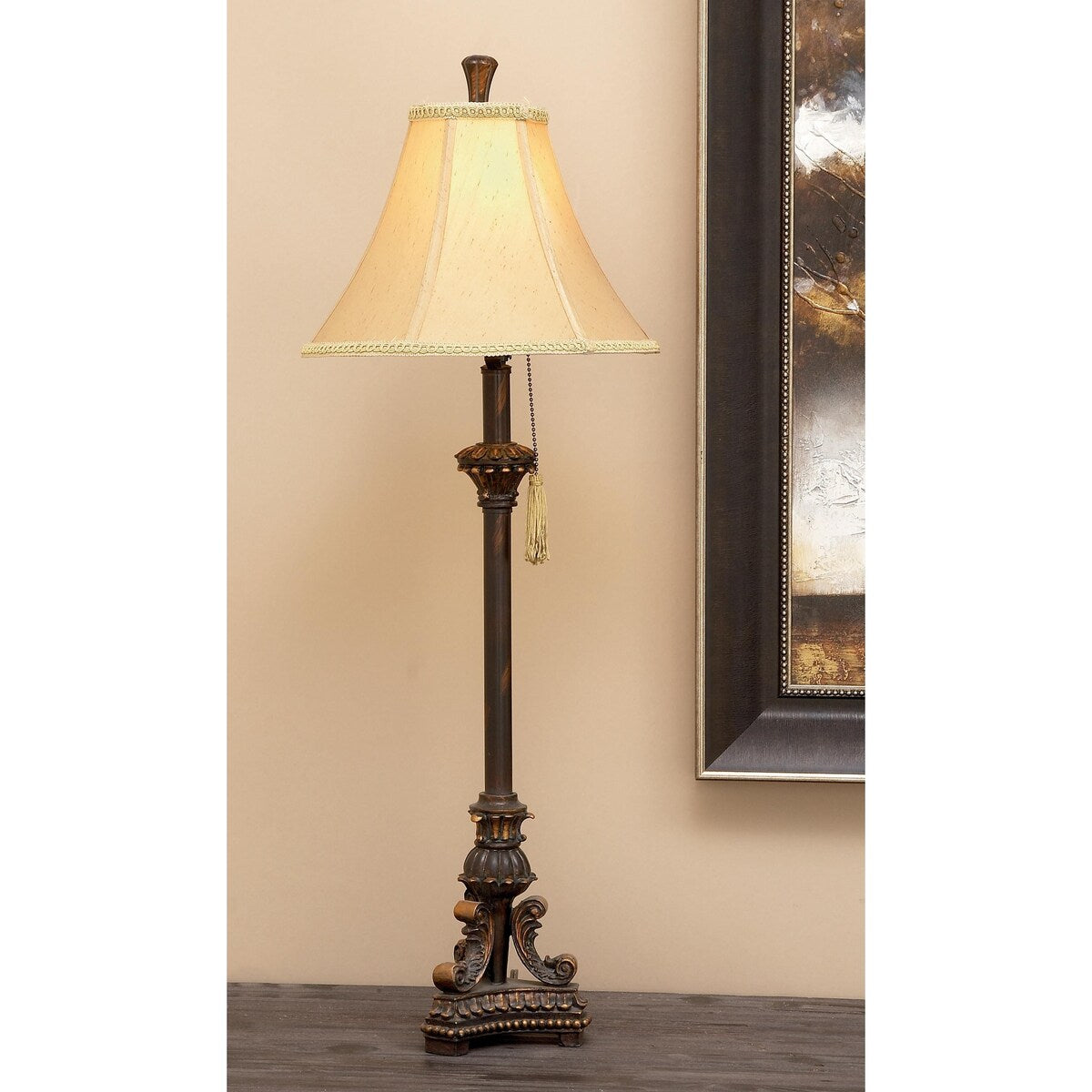 Polystone Antique Style Room Buffet Lamp with Tassel Pull Chain - Bronze - Roche River Decor