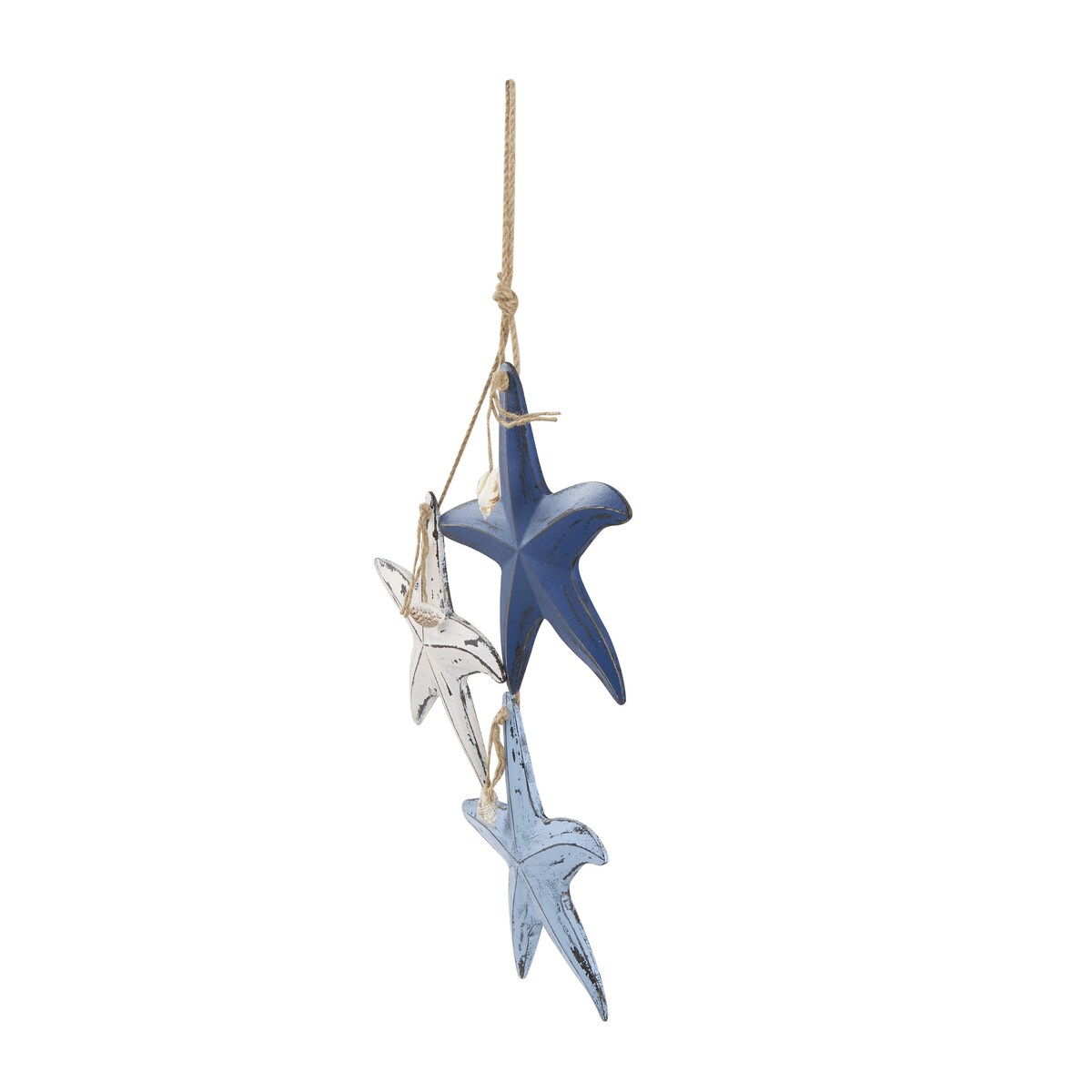 Wooden Starfish Distressed Layered Home Wall Decor with Hanging Rope and Decorative Shell Accents - Blue - Roche River Decor