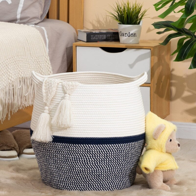 Large Cotton Rope Basket Baby Laundry Hamper - 17L x 17W x 17H