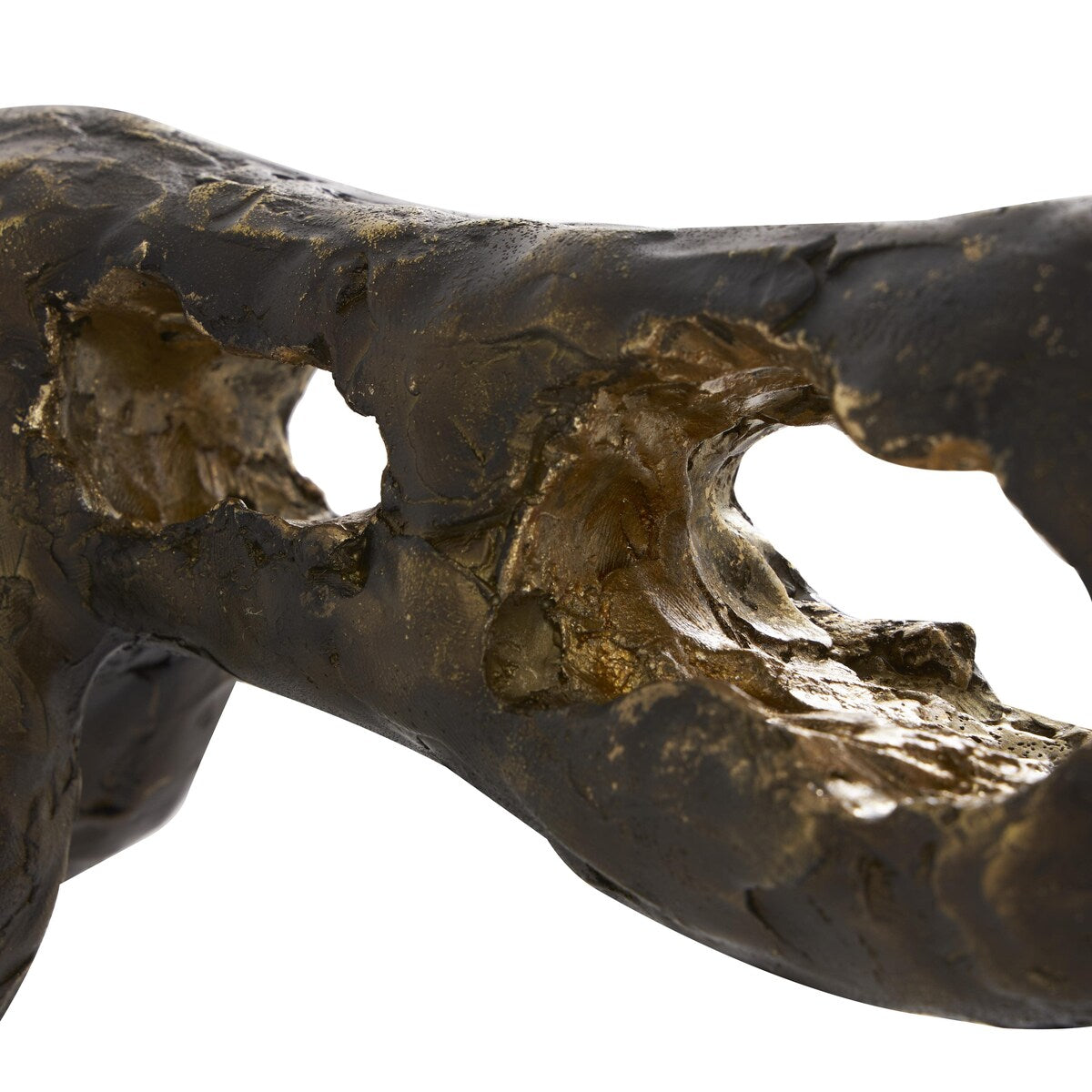 Polystone Leopard Distressed Textured Decorative Sculpture with Cutouts and Gold Accents - Bronze - Roche River Decor