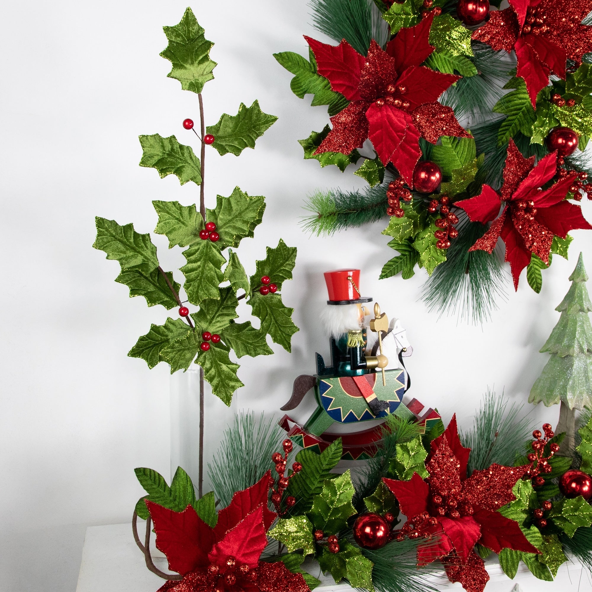 31 Green and Red Glittered Mistletoe Spray