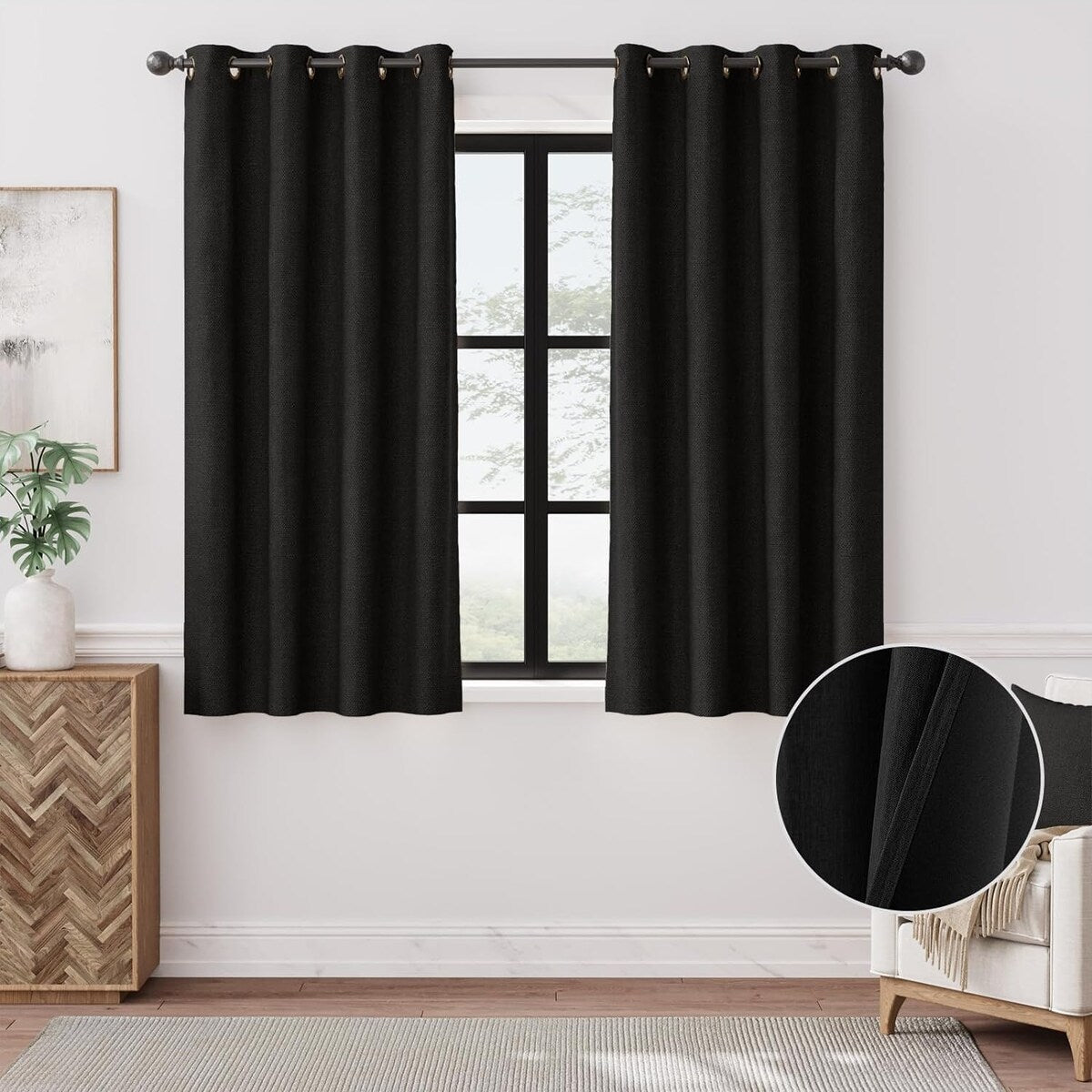 90% Blackout Faux Linen Curtains Thermal Insulated Room Darkening Curtains, 2 Panels Set, Grommet Top Window Treatments