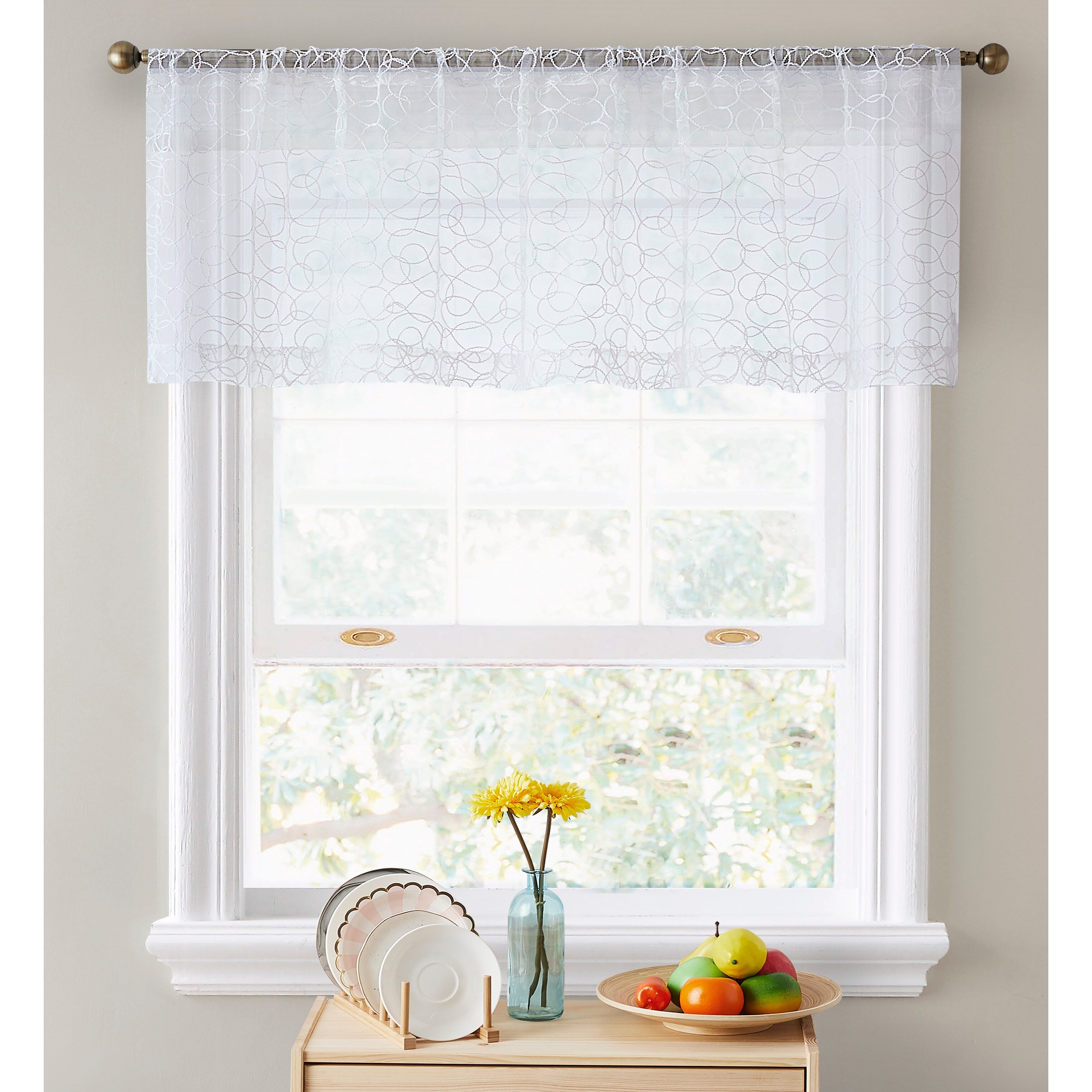 HLC.me Audrey Embroidered Sheer Voile Window Curtain Short Rod Pocket Tiers Valance Kitchen, Small Windows and Bathroom