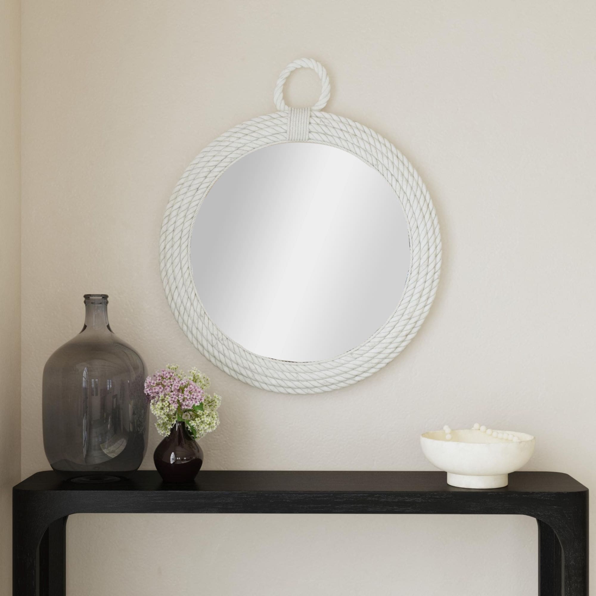 White Manila Rope Round Wall Mirror by East at Main