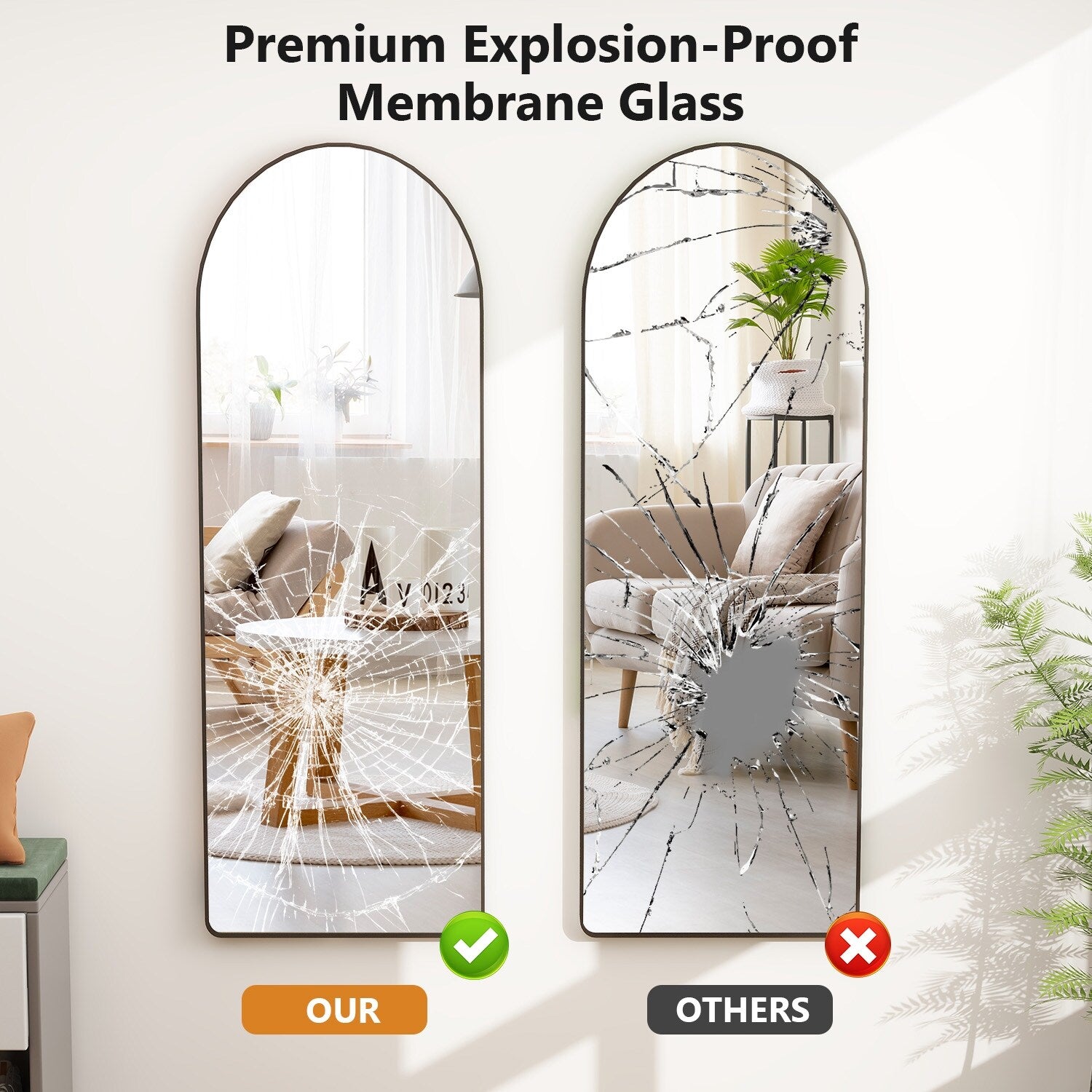 Full Length Arched Mirror with Shatter-Proof Glass & with Stand Aluminum Alloy Frame for Bedroom Cloakroom, Floor Standing