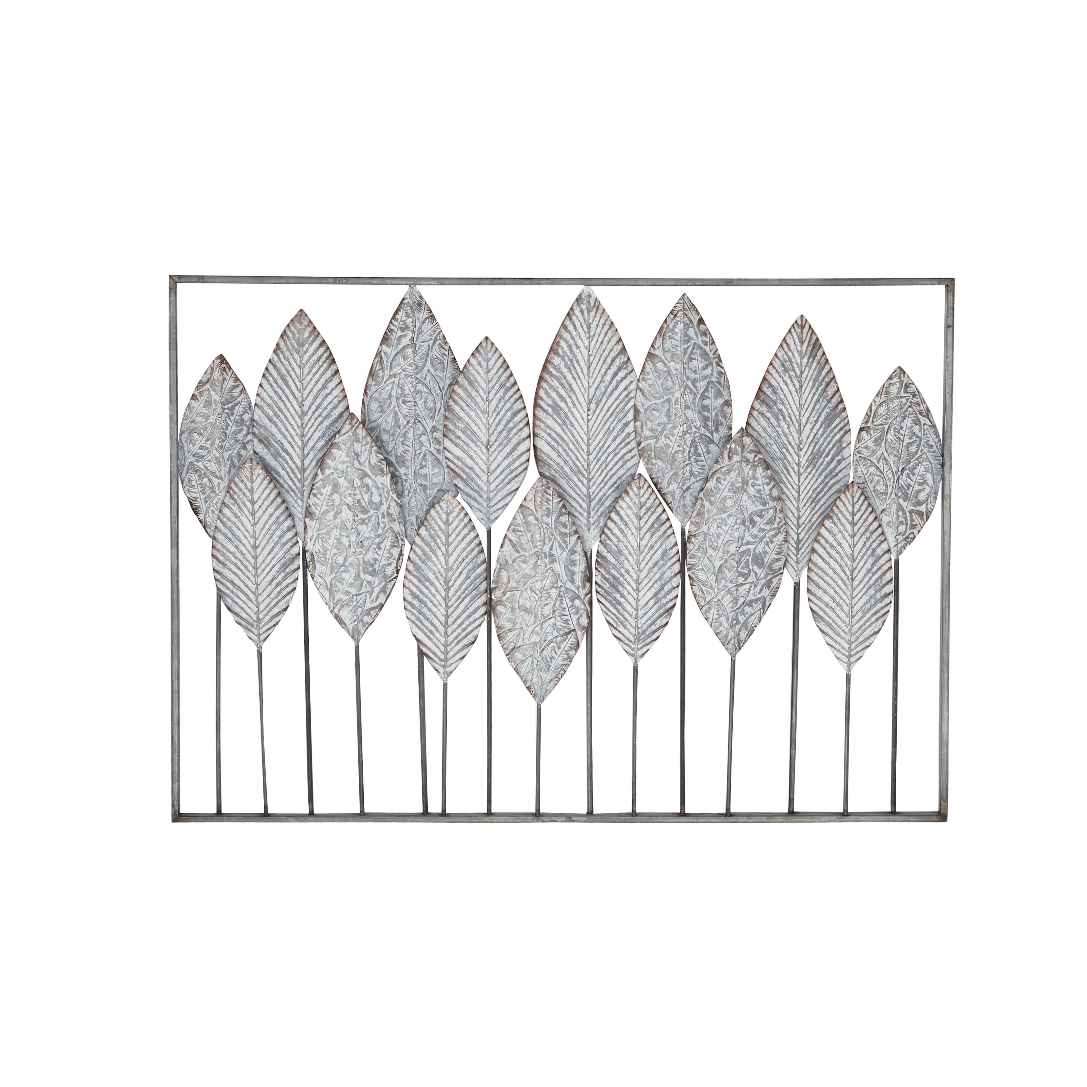 Contemporary Metal Tall Cut-Out Leaf Wall Decor with Intricate Laser Cut Designs - Bronze, Gray, Brass