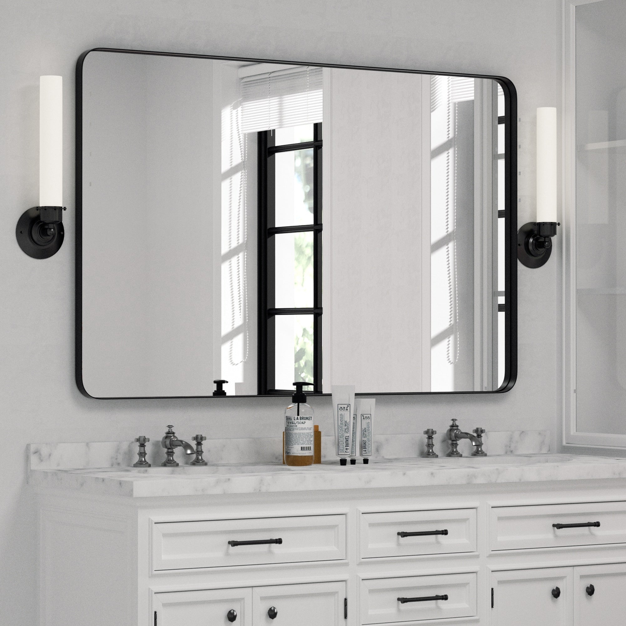 Wall Mirror Vanity Mirror Bathroom Mirror with Round Corner (1 Piece)