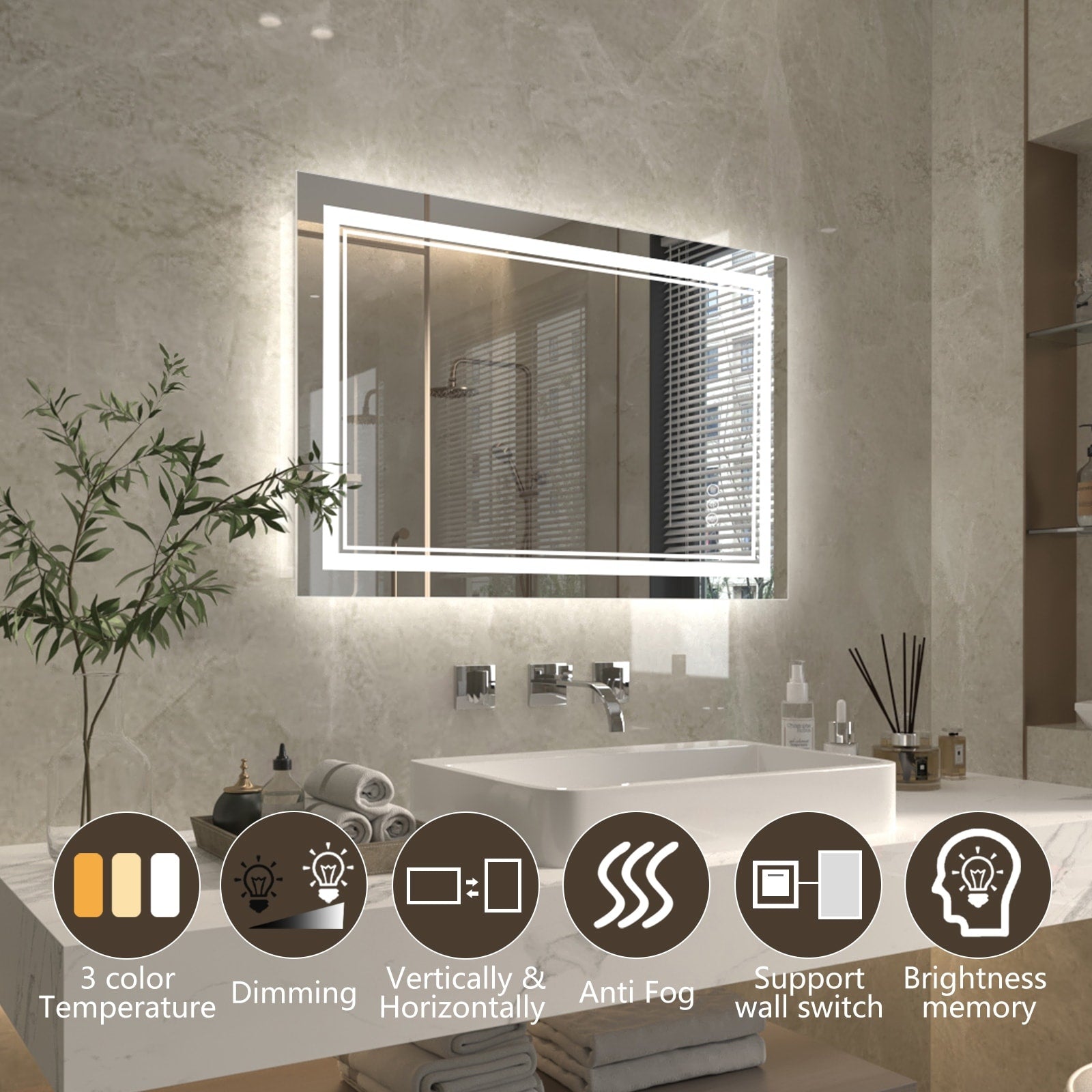 ExBrite Anti-Fog LED Bathroom Mirror with Endless Dimming