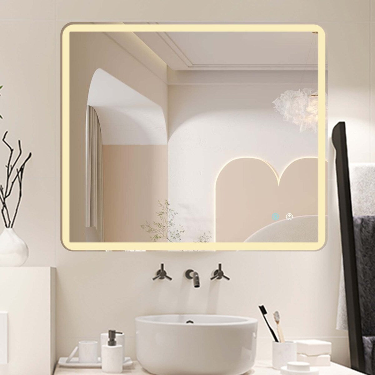 24/42/60 Inch Rectangular Frameless Anti-Fog Lighted Wall Bathroom Vanity Mirror in Natural