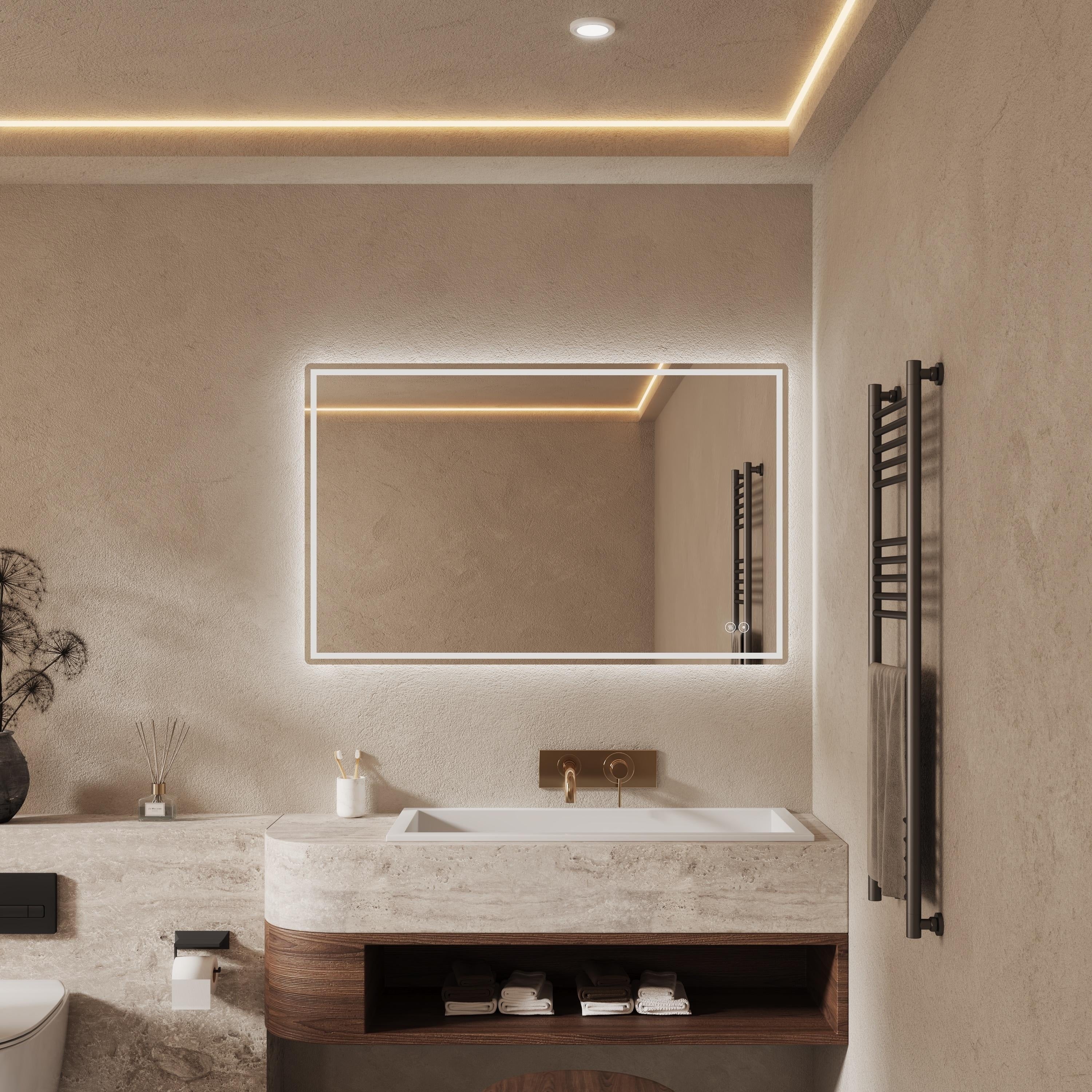 CB HOME LED Bathroom Mirror, Lighted Wall Mounted Mirror, Frameless Vanity Mirror, Anti-Fog, Dimmable,Three Color