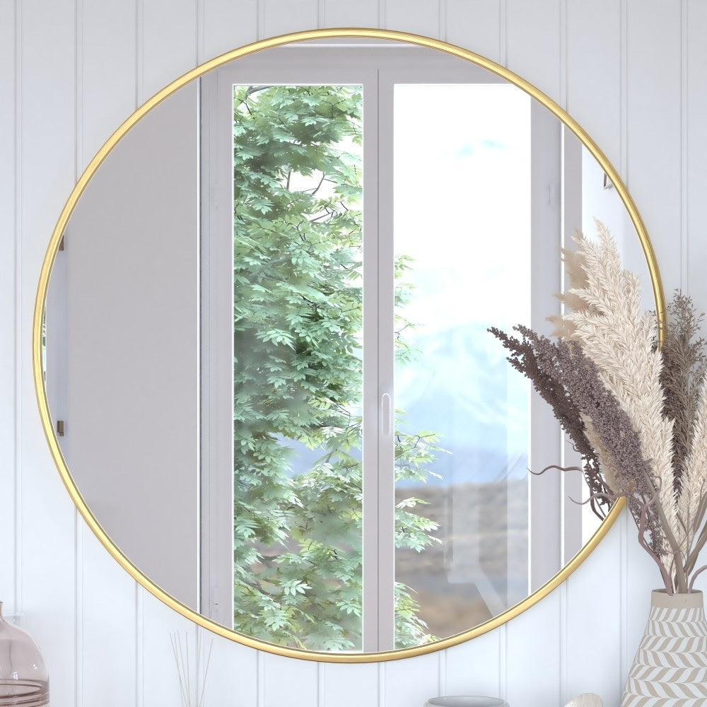 Wall Mount Shatterproof Round Accent Wall Mirror with Metal Frame