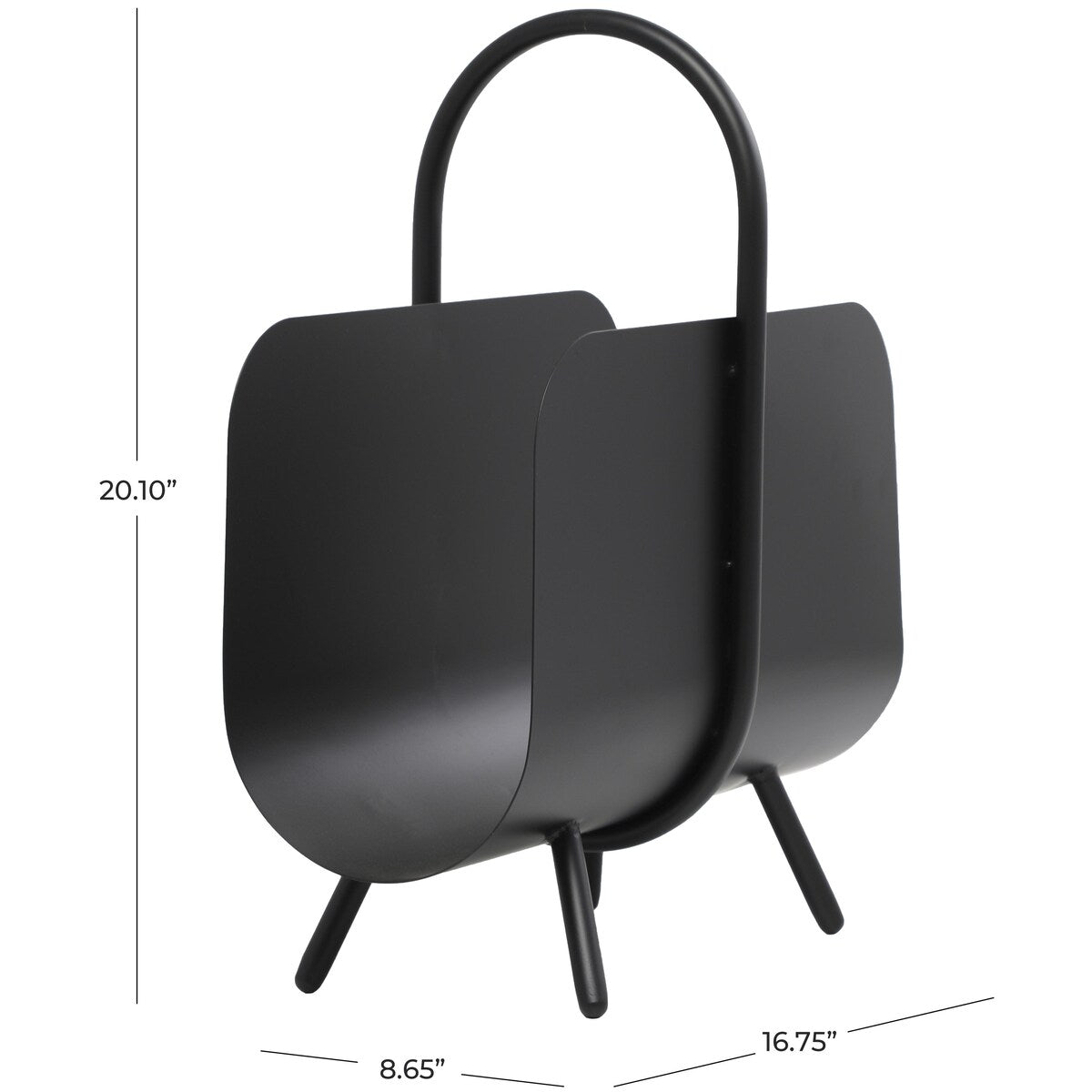 Metal Curved Magazine Holder with Arched Handle and Flared Legs - Black - The Novogratz