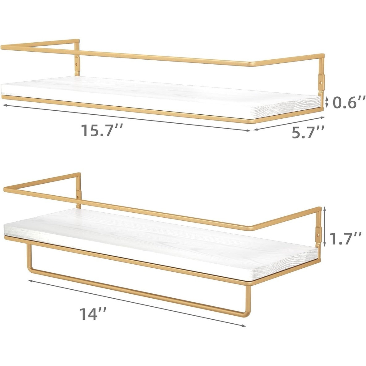 Wall Mounted Floating Shelves with Metal Frame and Towel Rack, Set of 2