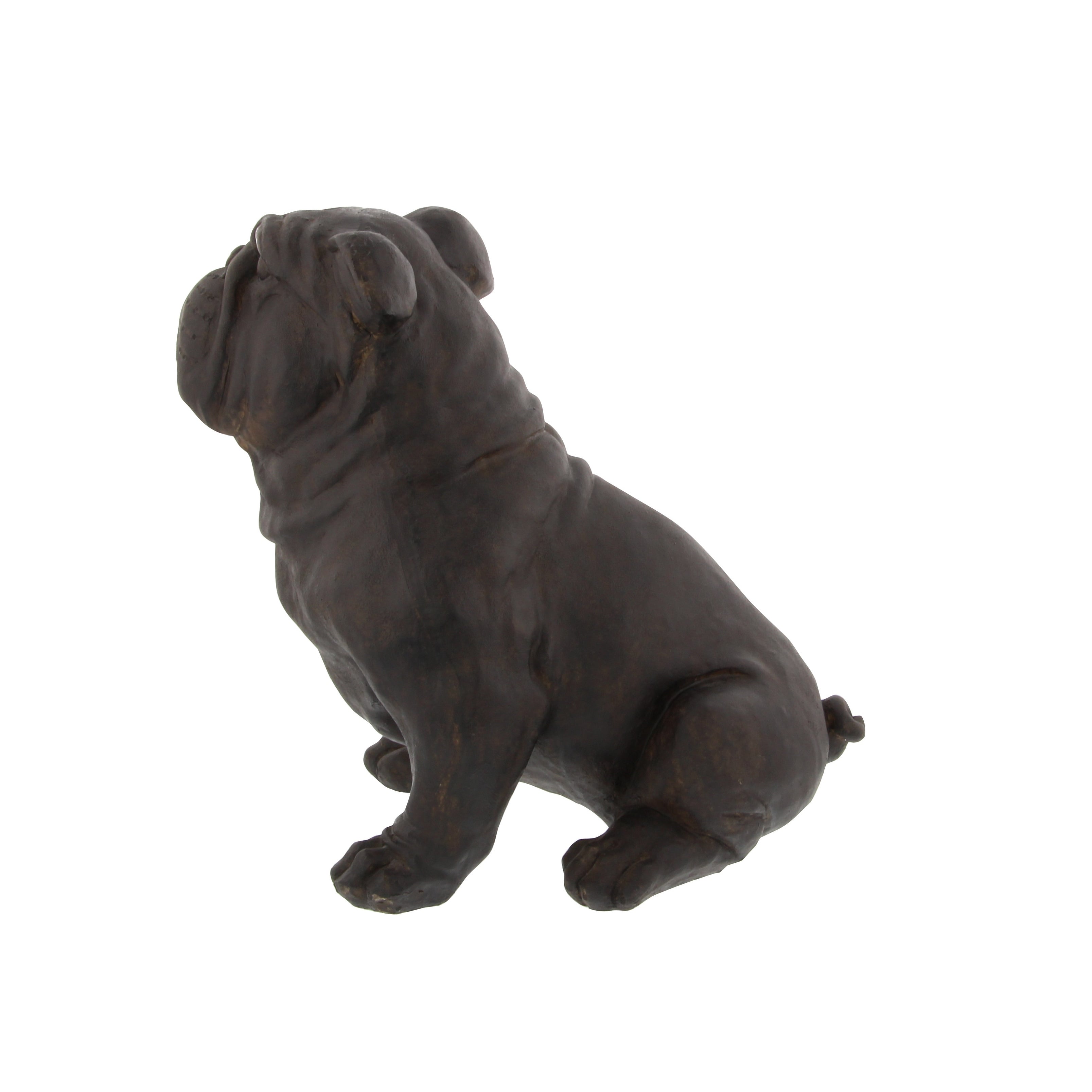 Brown Polystone Distressed Sitting Bulldog Sculpture