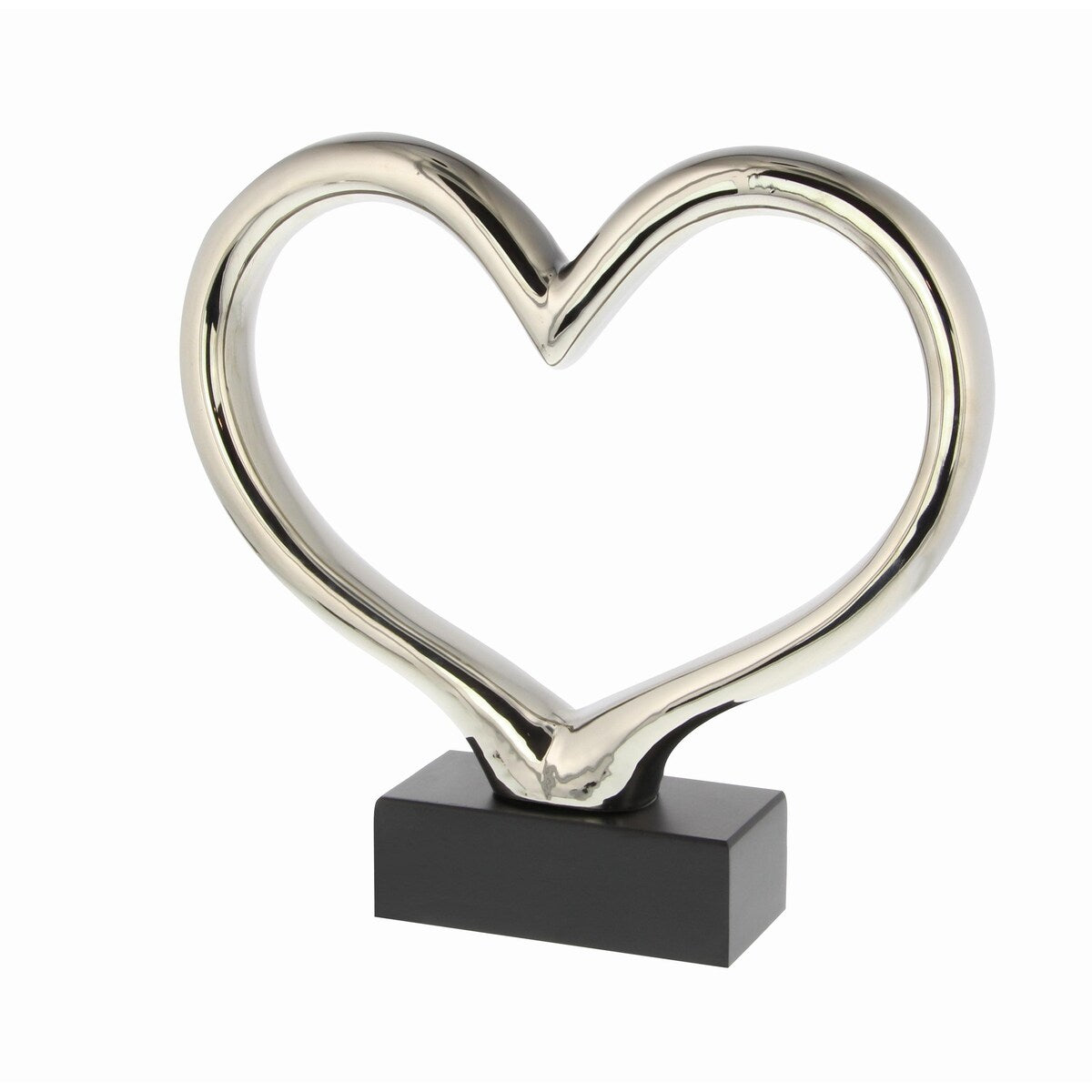 Ceramic Heart Decorative Sculpture with Black Base - Silver - The Novogratz