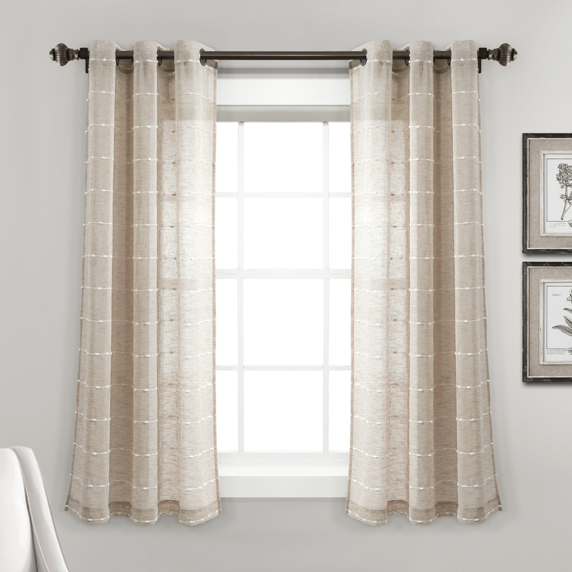 Lush Decor Farmhouse Textured Grommet Sheer Window Curtain Panel Pair