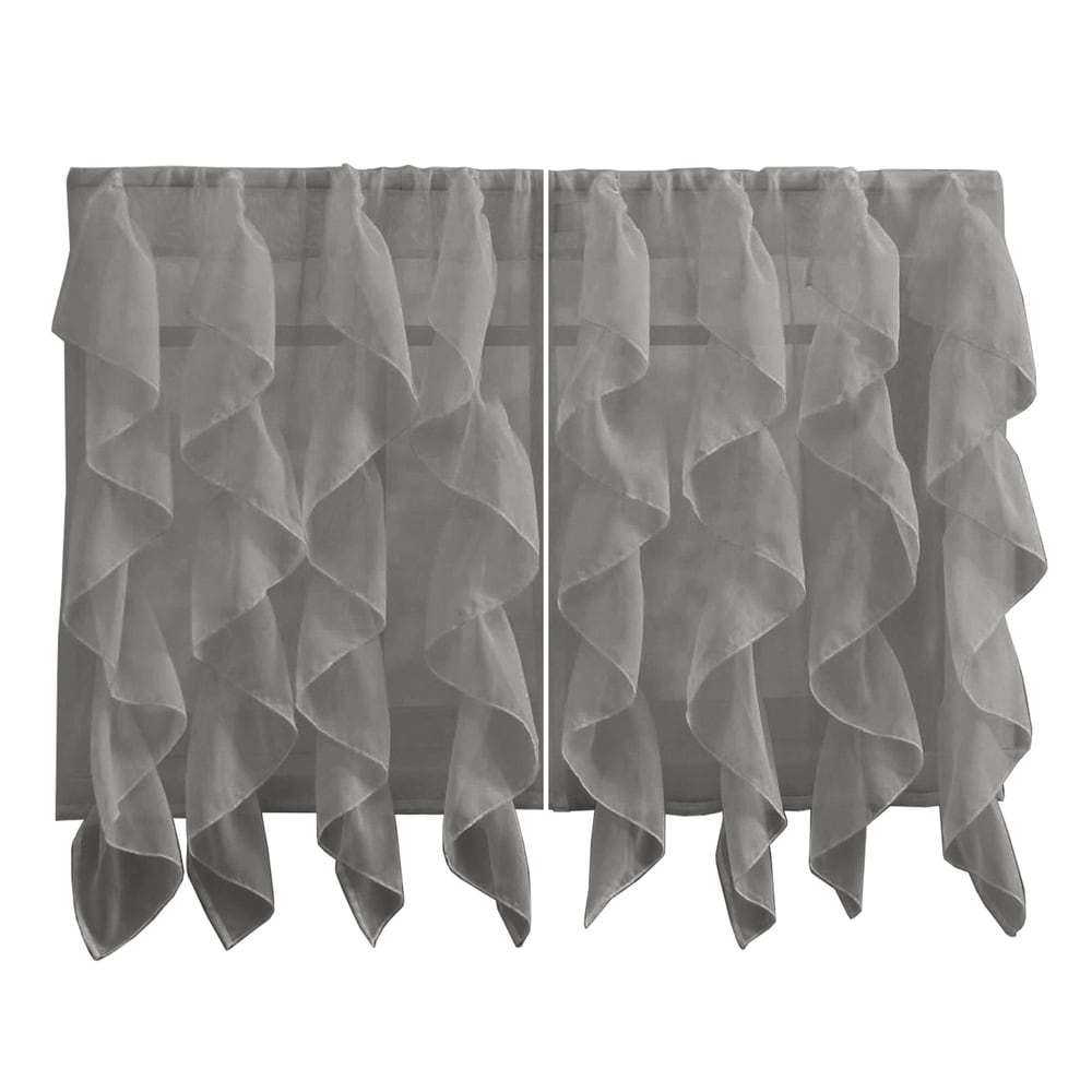 Sweet Home Collection Grey Vertical Ruffled Waterfall Valance and Curtain Tiers