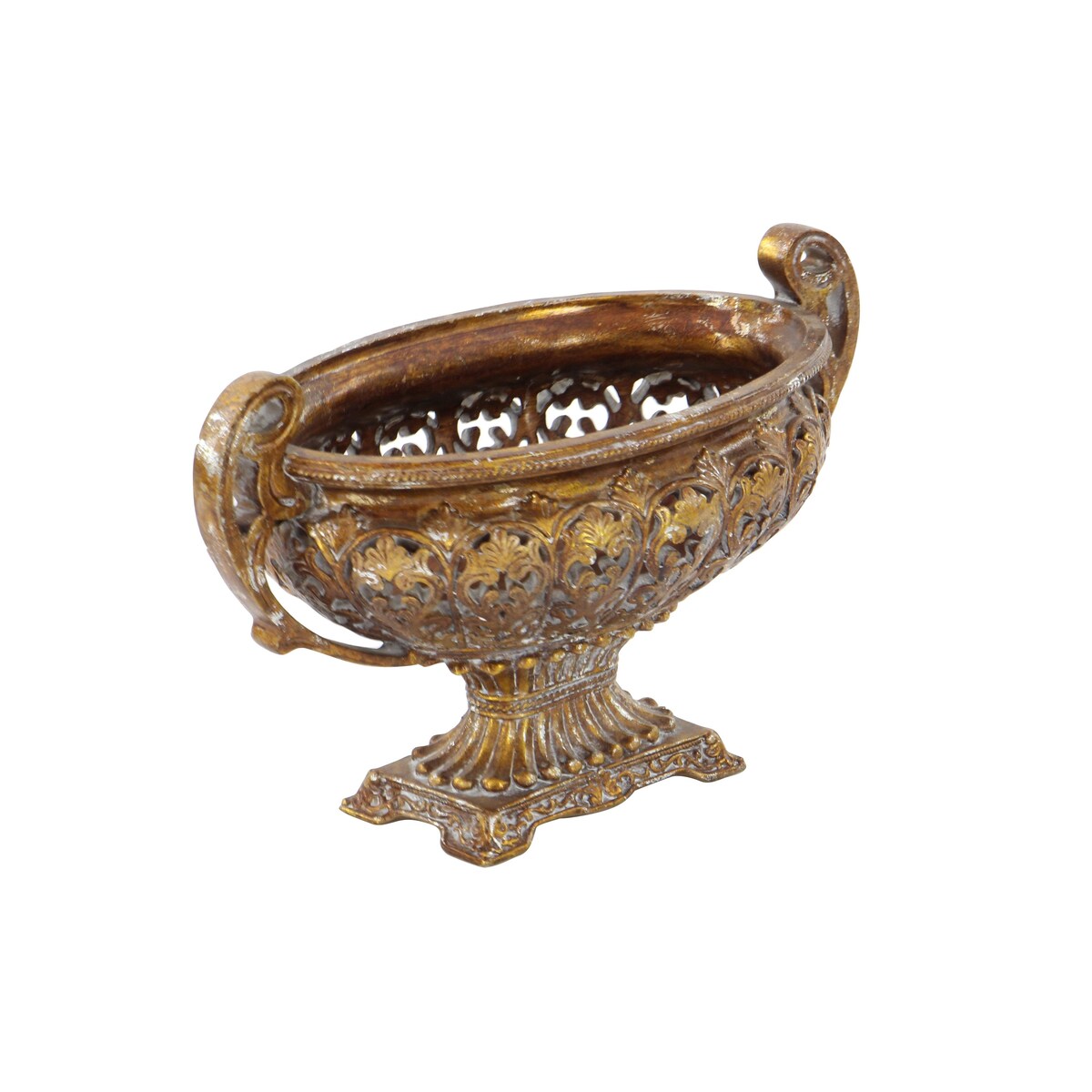 Polystone Ornate Decorative Decorative Bowl with Handles - Gold - Roche River Decor