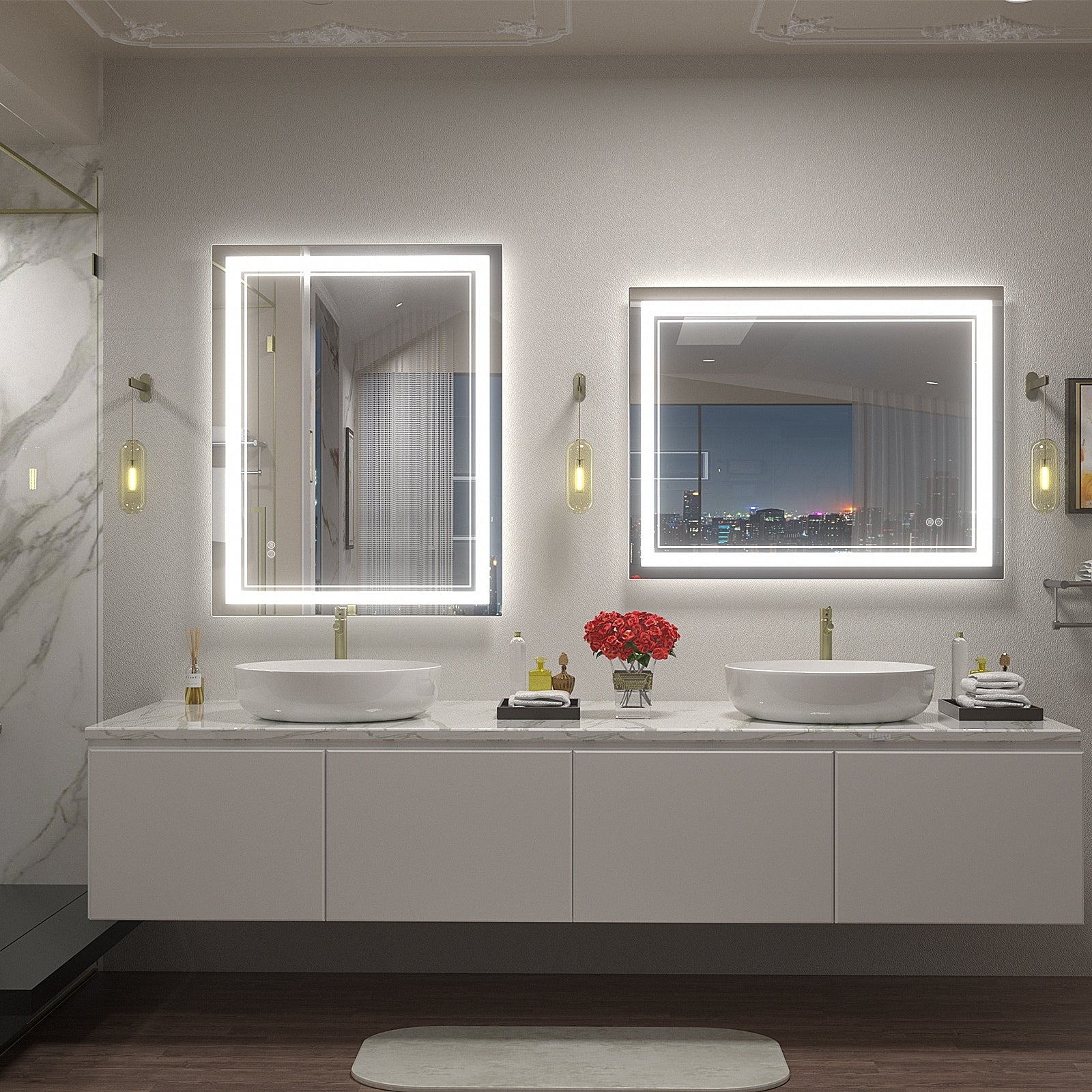 Apmir Frameless LED Anti-fog Bathroom Vanity Mirror in Tempered Glass