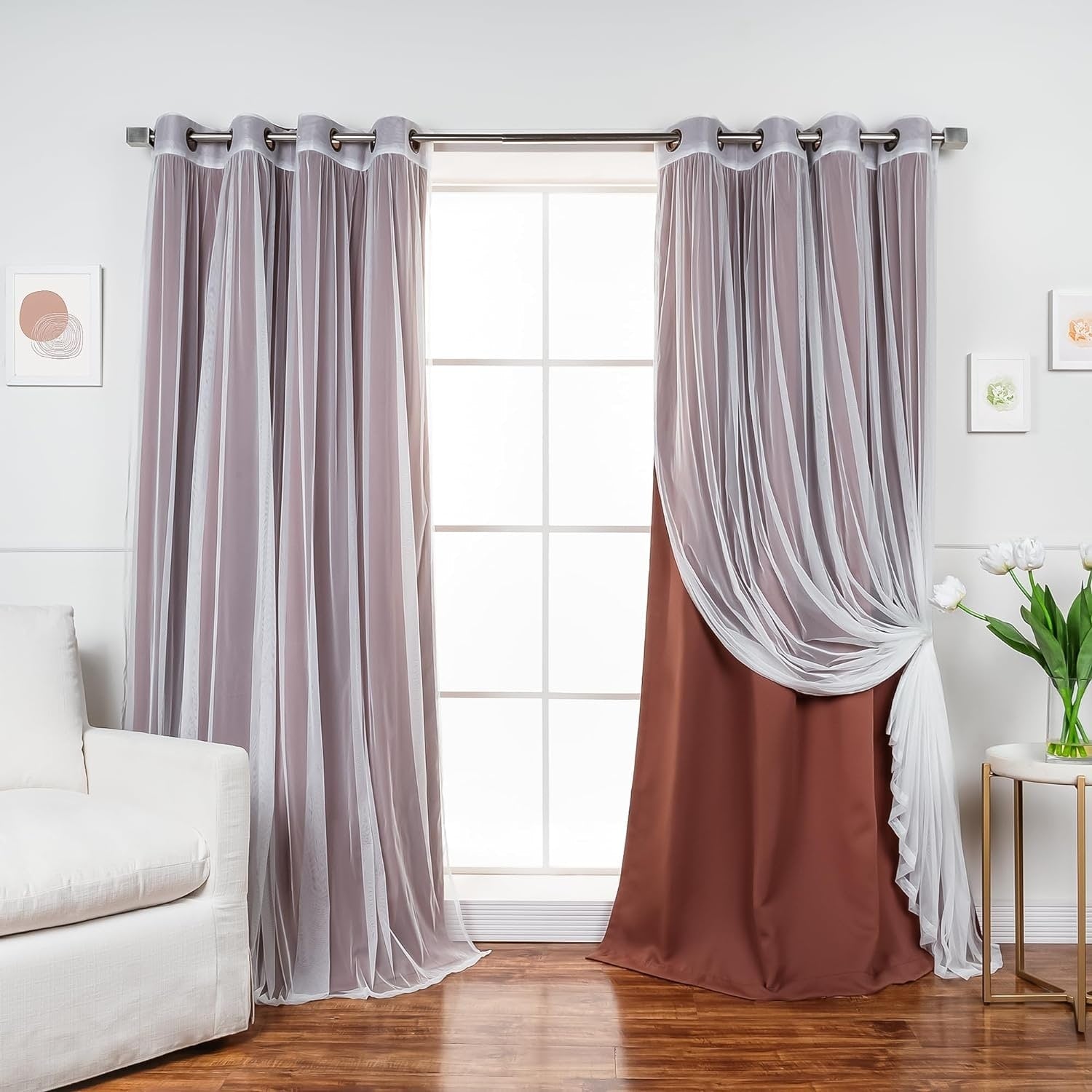 Aurora Home Mix-n-Match Blackout and Tulle Lace 4-pc. Grommet Curtain Set