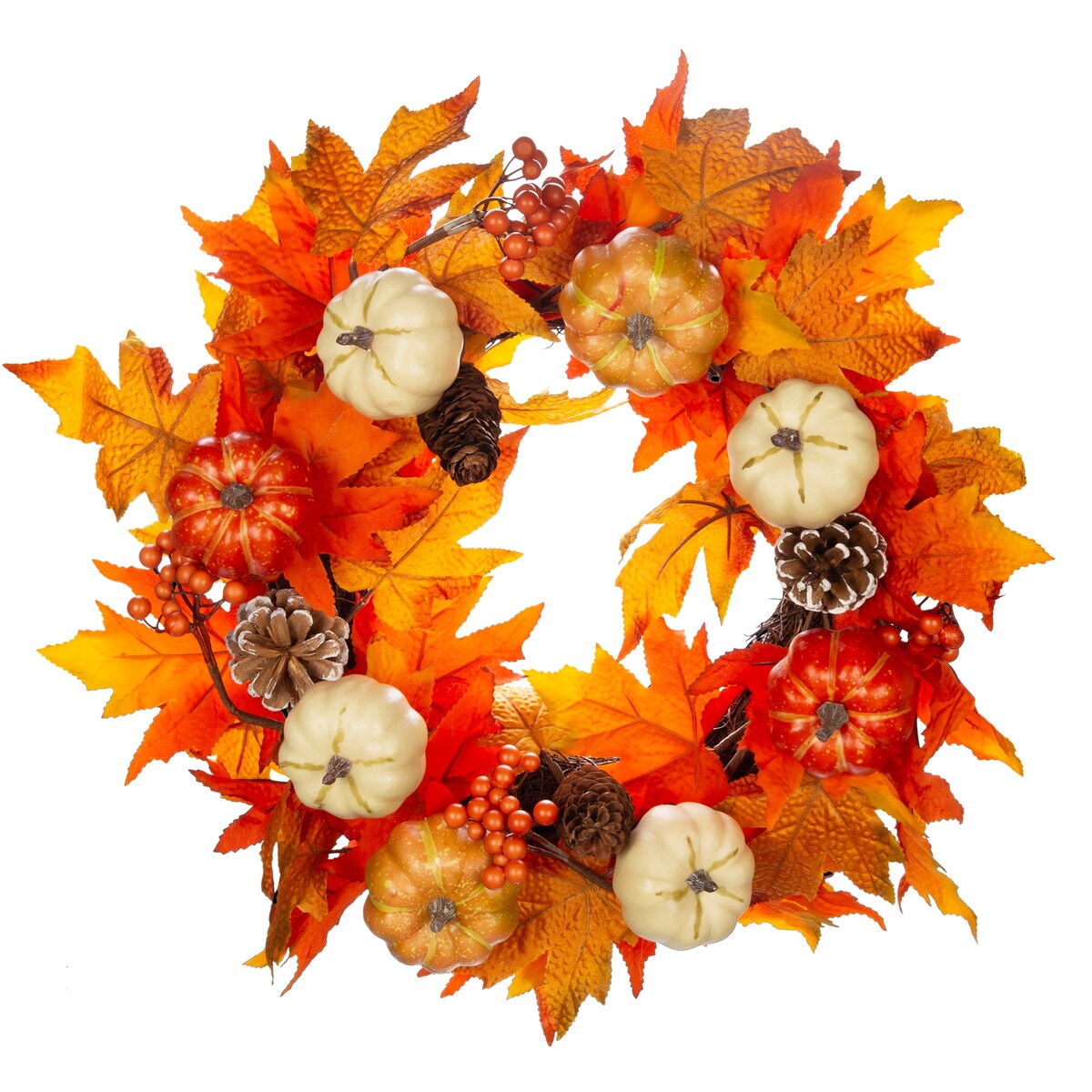 20 Autumn Wreath,Fall Wreath for Thanksgiving Decorations and Halloween, Artificial Front Door Wreath with Maple Leaf