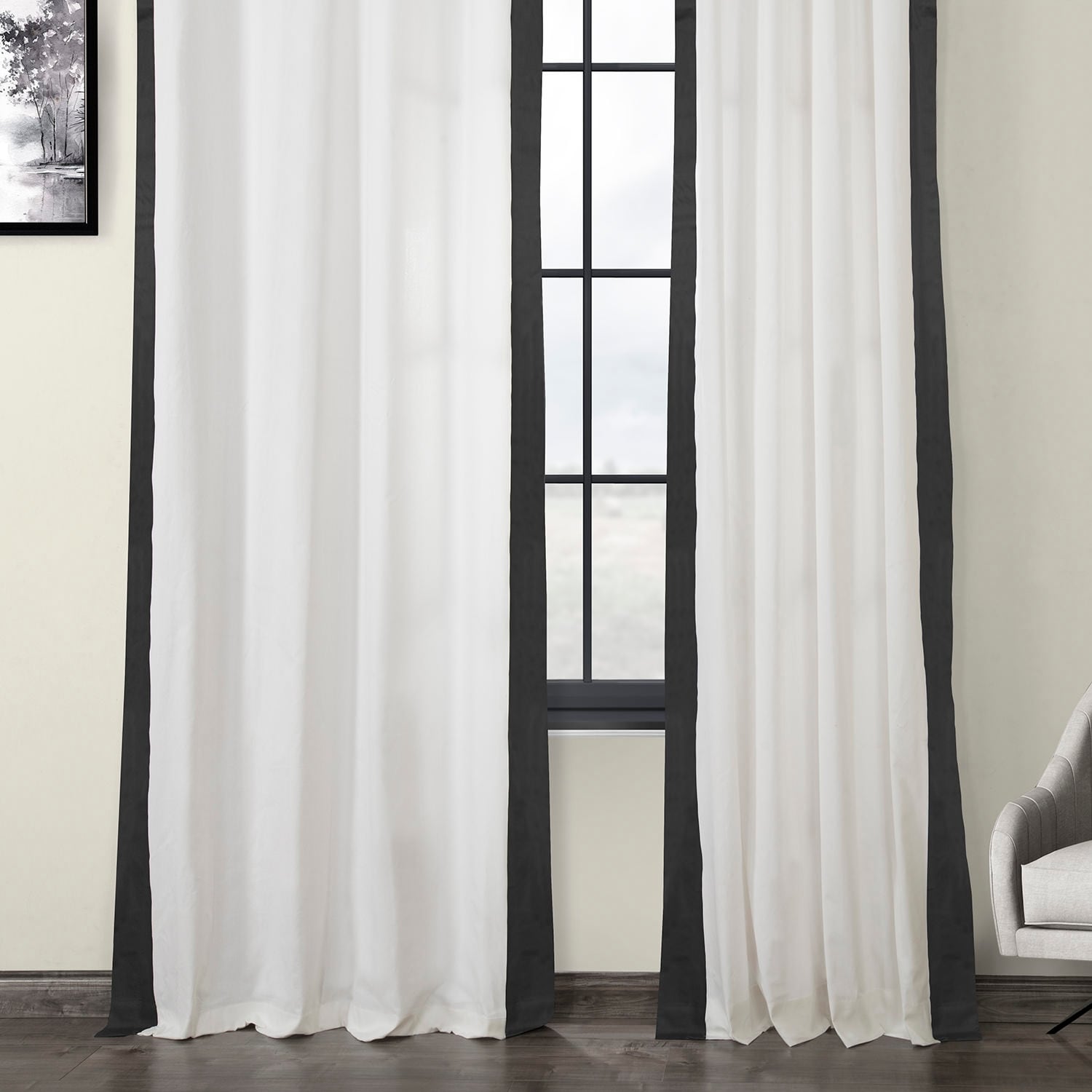 Exclusive Fabrics Modern Color block Cotton Vertical Pleated Curtain (1 Panel) - Luxury Home Decor curtains