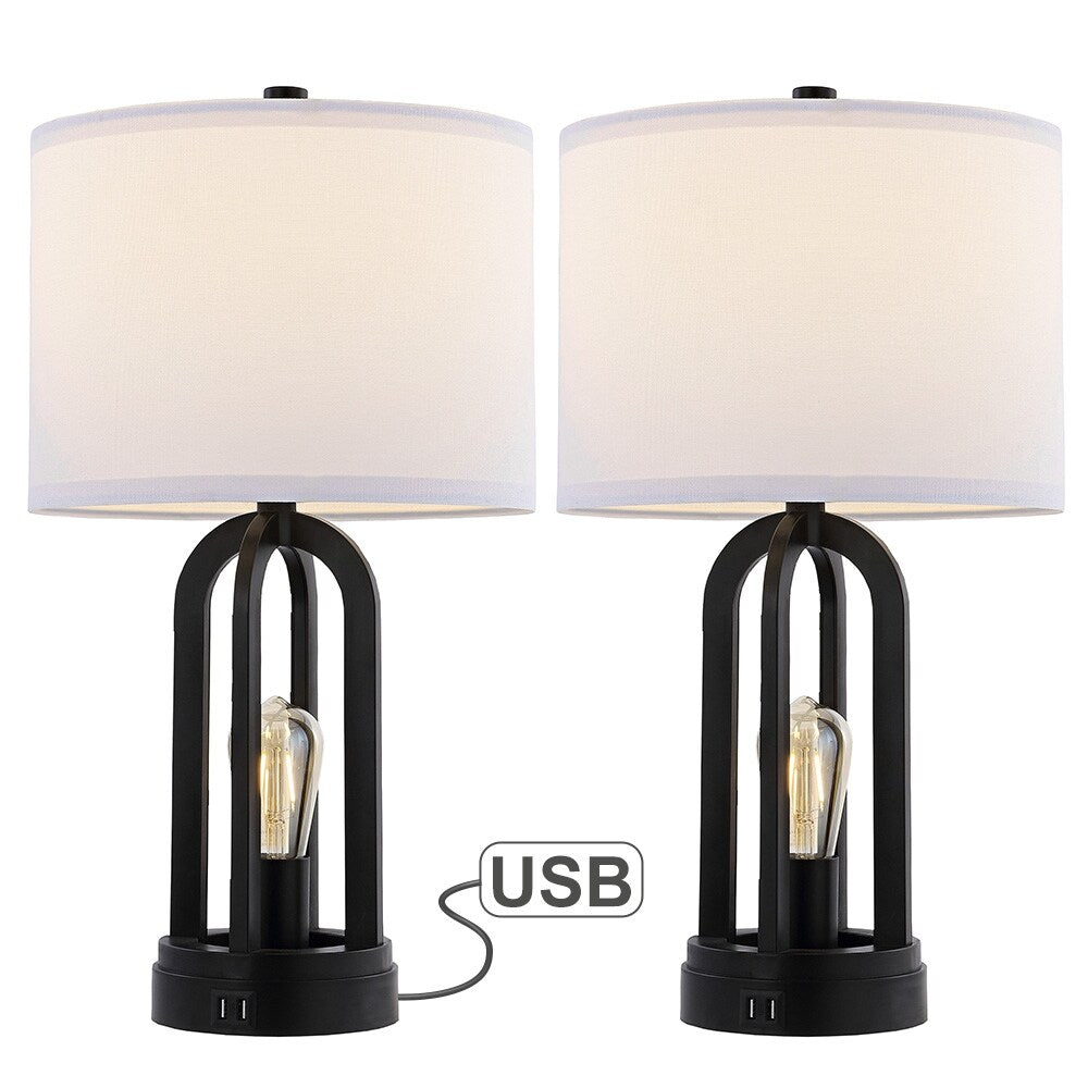 Black Table Lamp with USB Port and Nightlight, LED Bulbs Included (Set of 2) - 22.75'' H