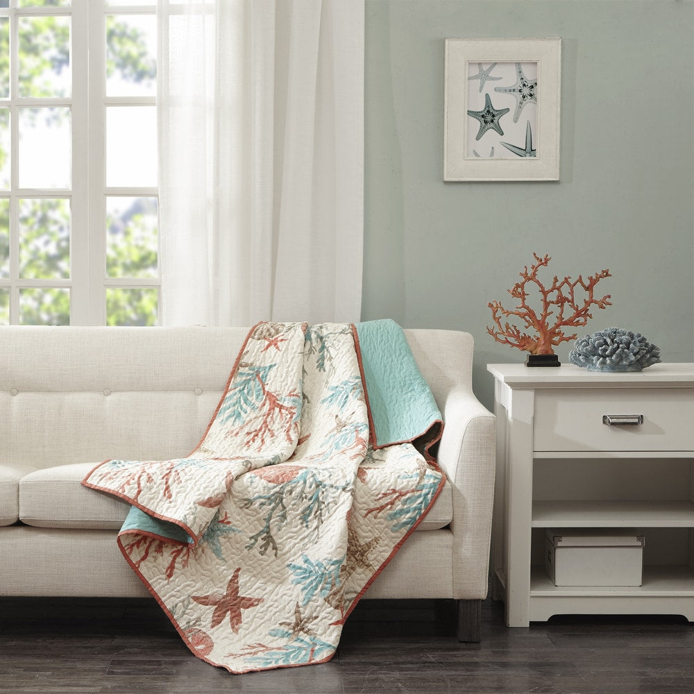 Madison Park Pacific Coral Grove Oversized Cotton Quilted Throw