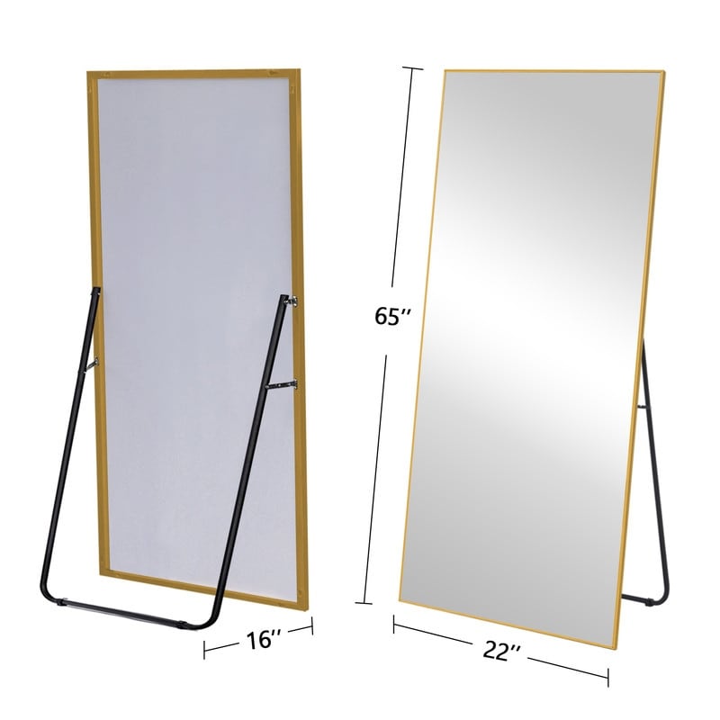 Modern Glam Rectangular Full-length Floor Mirror Wall Mount for Living Room