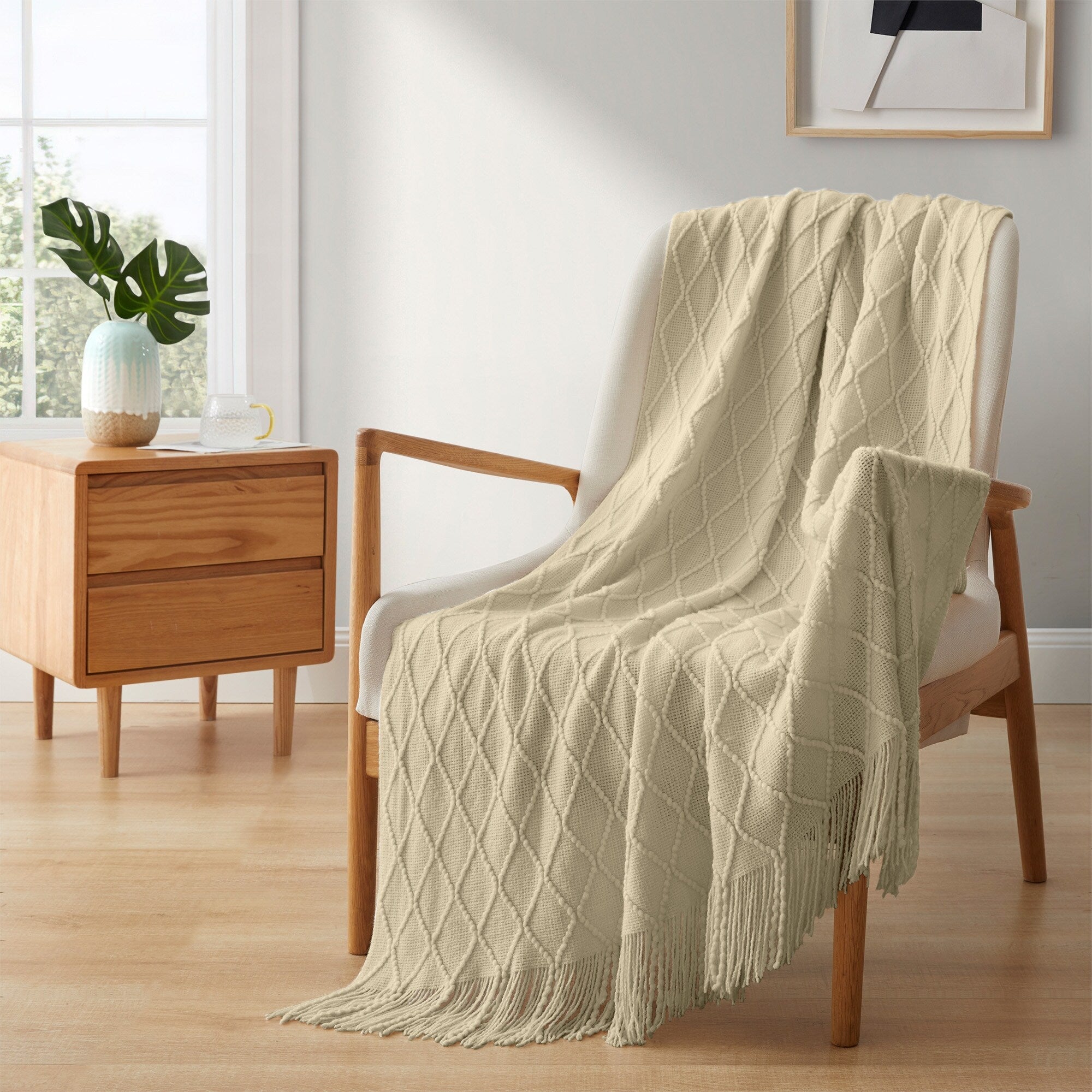 Lightweight 50x60 Diamond Knit Throw Blanket Couch Cover